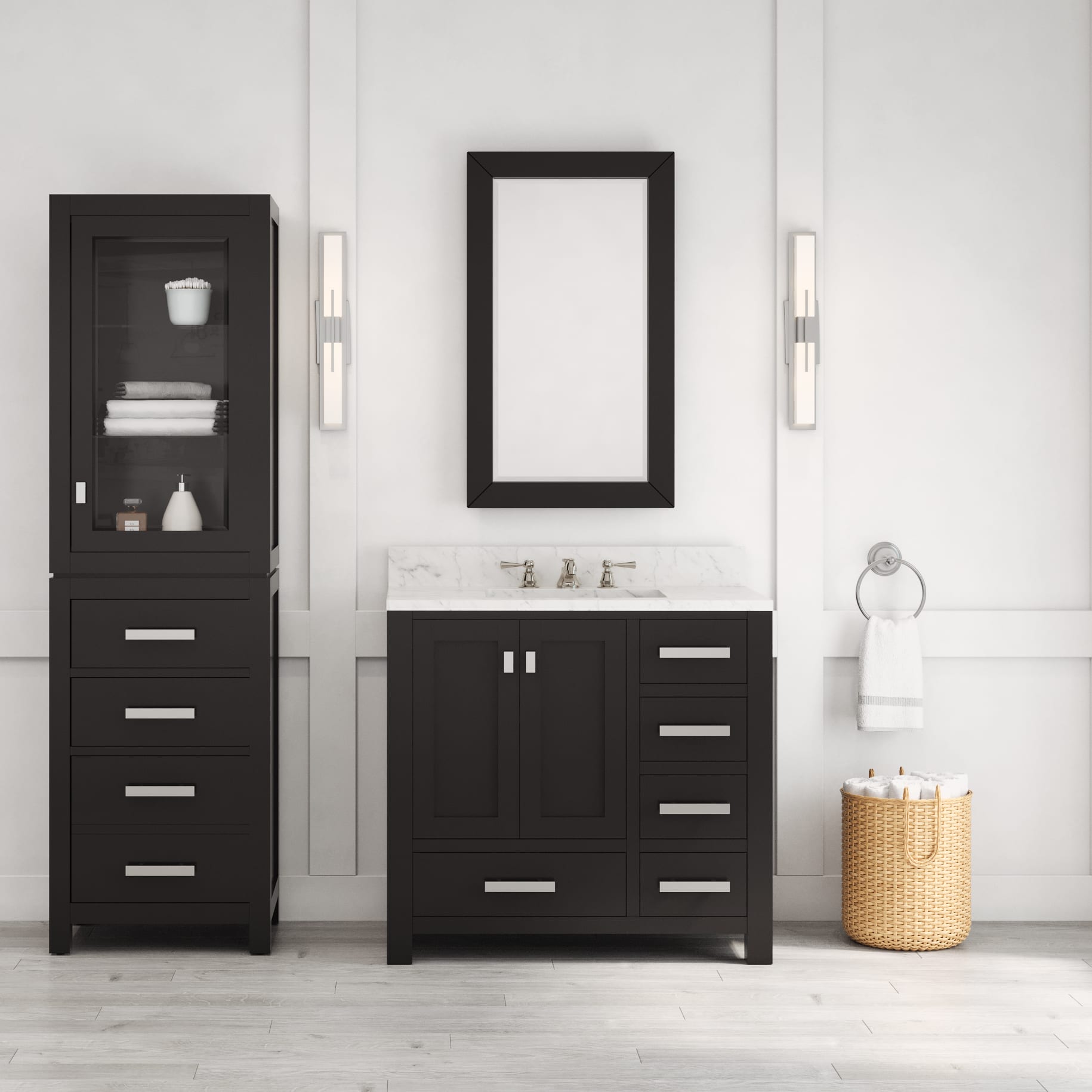 Kingston Luxe MS36CW01ES - 36 in. x 21.5 in. Bathroom Vanity Marble Top in Carrara White and White Basin, Espresso