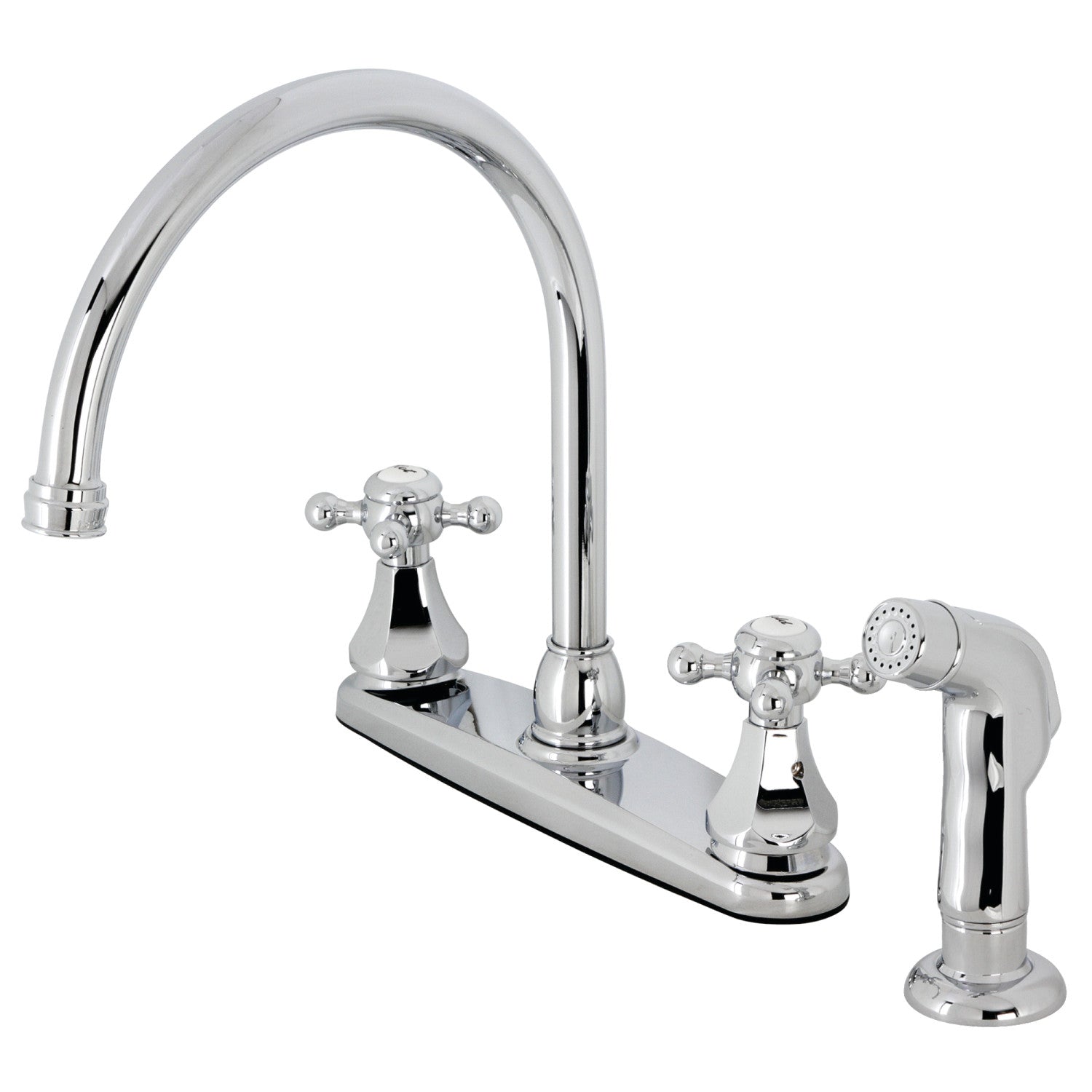 Kingston Heirloom KB4721BXSP - Robinet de cuisine métropolitain à deux poignées 4 trous 8" avec pulvérisateur latéral, chrome poli