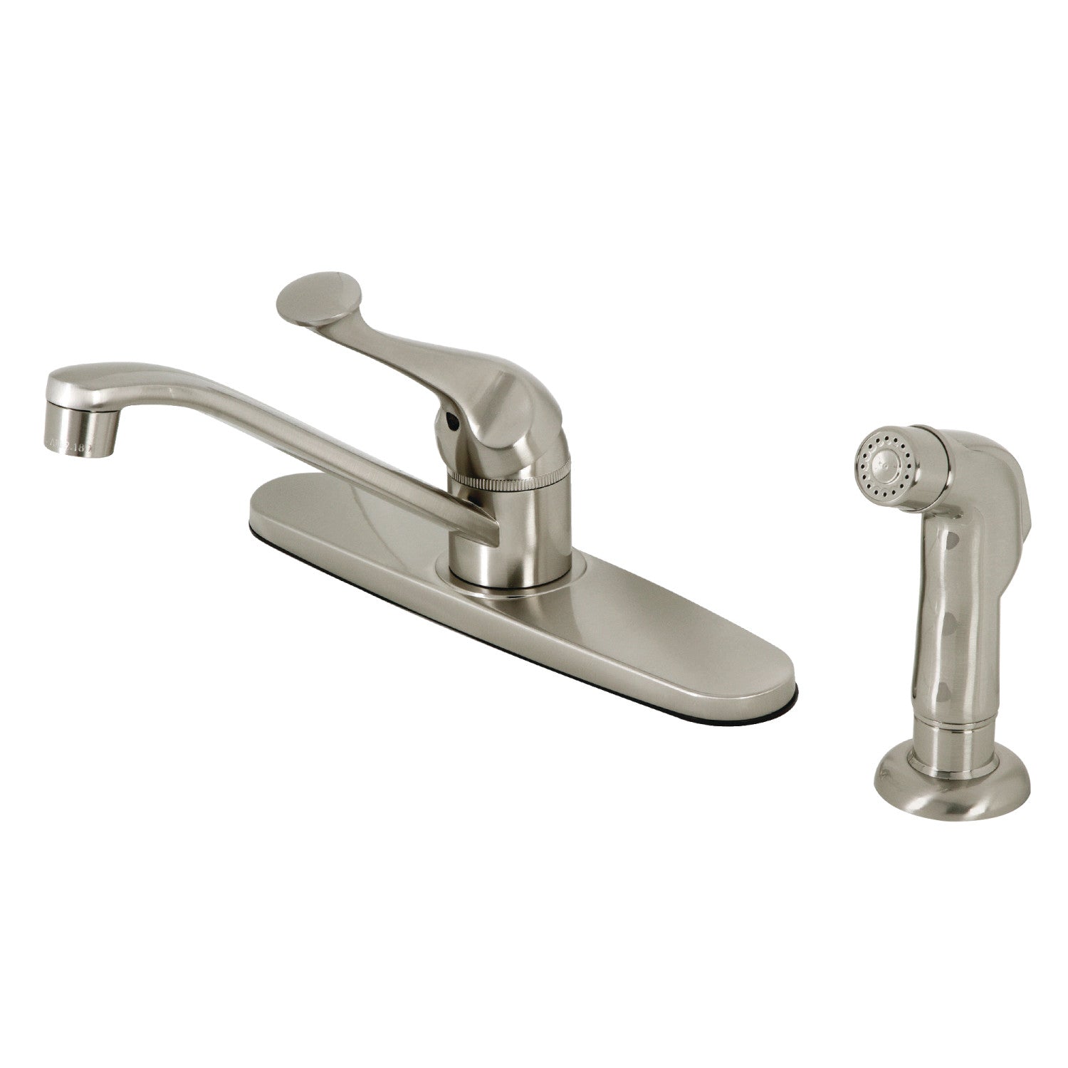 Kingston Tulare KB572SNSP Robinet de cuisine central à une poignée 4 trous 8" avec pulvérisateur latéral, nickel brossé