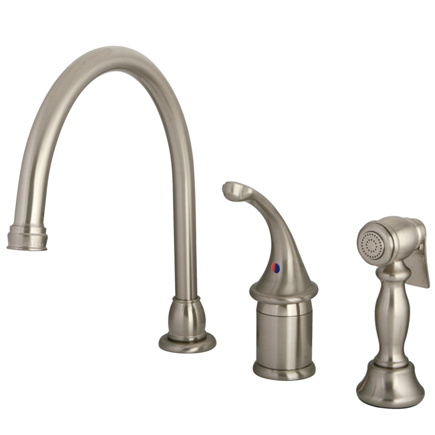 Kingston Tulare KB3818GLBS - Robinet de cuisine à une poignée géorgienne 3 trous avec pulvérisateur en laiton, nickel brossé