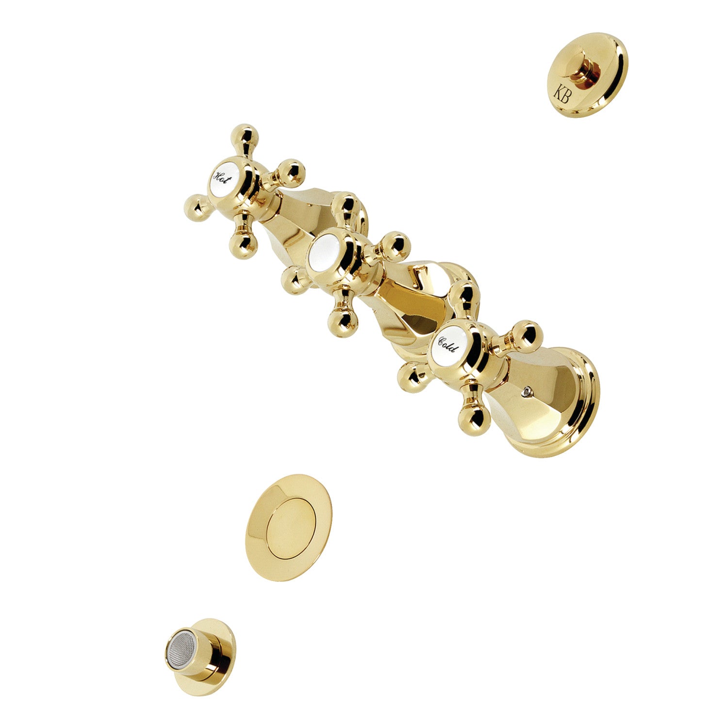 Kingston Heirloom KB322BX - Robinet de bidet vertical métropolitain à trois poignées avec laiton à tirette, laiton poli