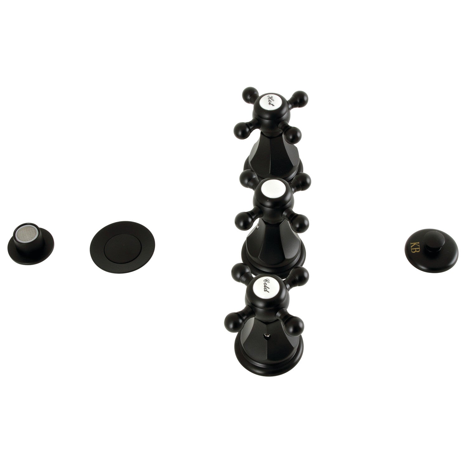 Kingston Heirloom KB320BX - Robinet à bidet vertical métropolitain à trois poignées avec ouverture en laiton, noir mat