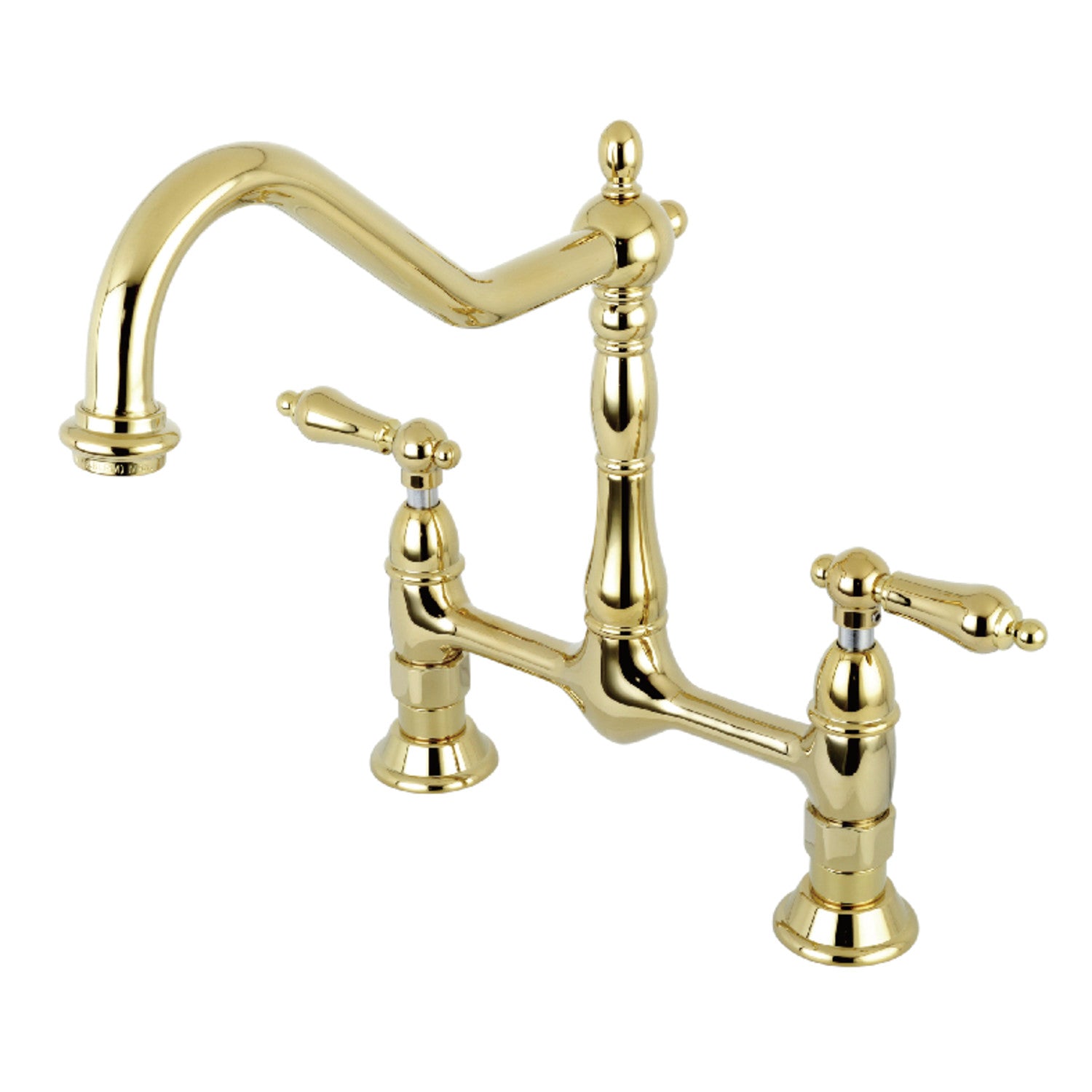 Kingston Heirloom KS1172AL - Heritage Two-Handle 2-Hole Deck Mount Bridge Kitchen Faucet, Polished Brass