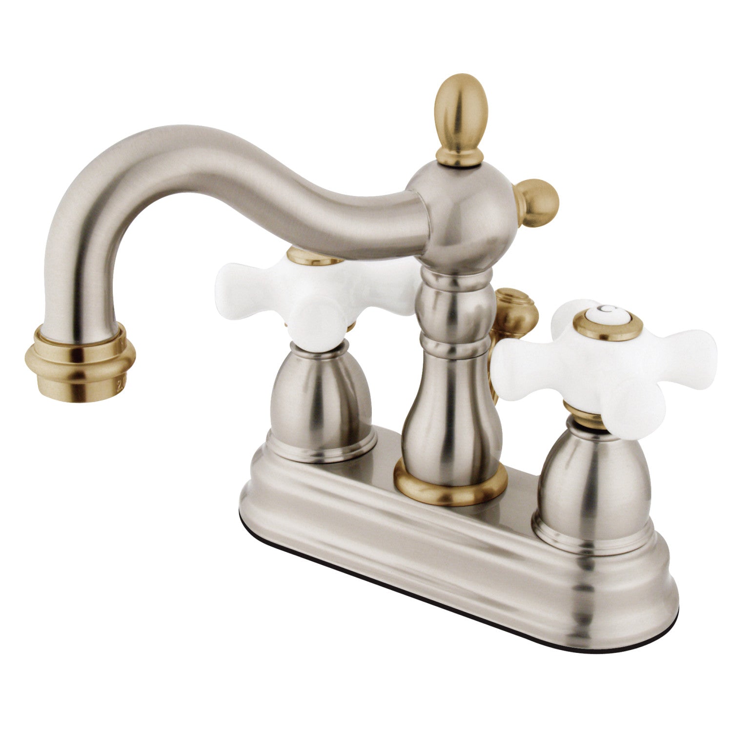 Kingston Heirloom KB1609PX - Heritage Double-Handle 3 trous montage sur plage 4-Inch Centerset Robinet de salle de bains avec drain à tirette, nickel brossé / laiton poli