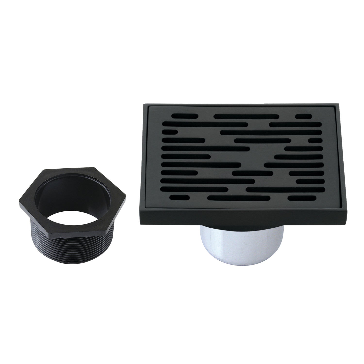 Kingston Watercourse BSF6310MB 4-Inch Brass Square Grid Shower Drain with Hair Strainer, Matte Black