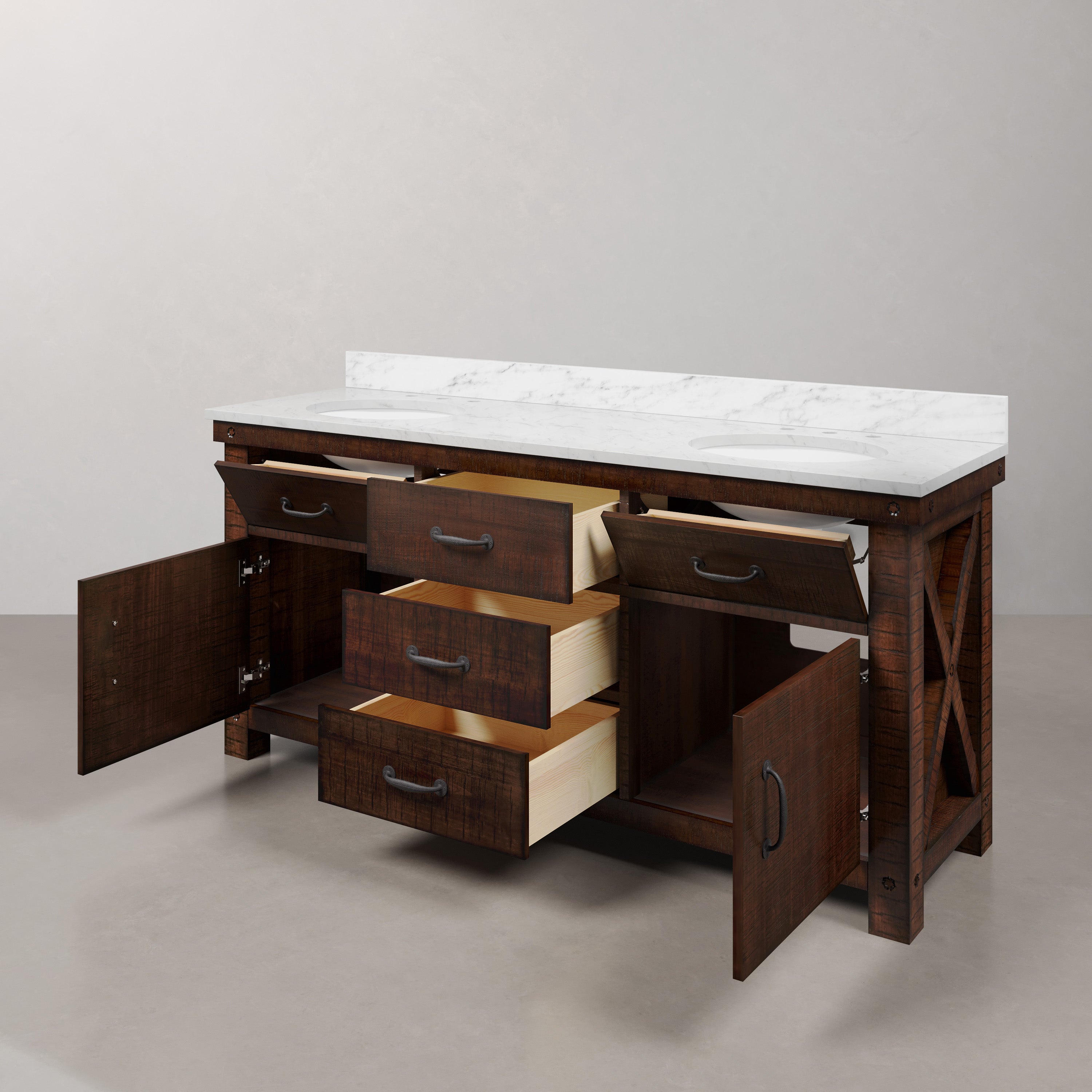 Kingston Luxe AB72CW03RS - 72 in. x 22 in. Bathroom Vanity Marble Top and White Basin, Rustic Sierra