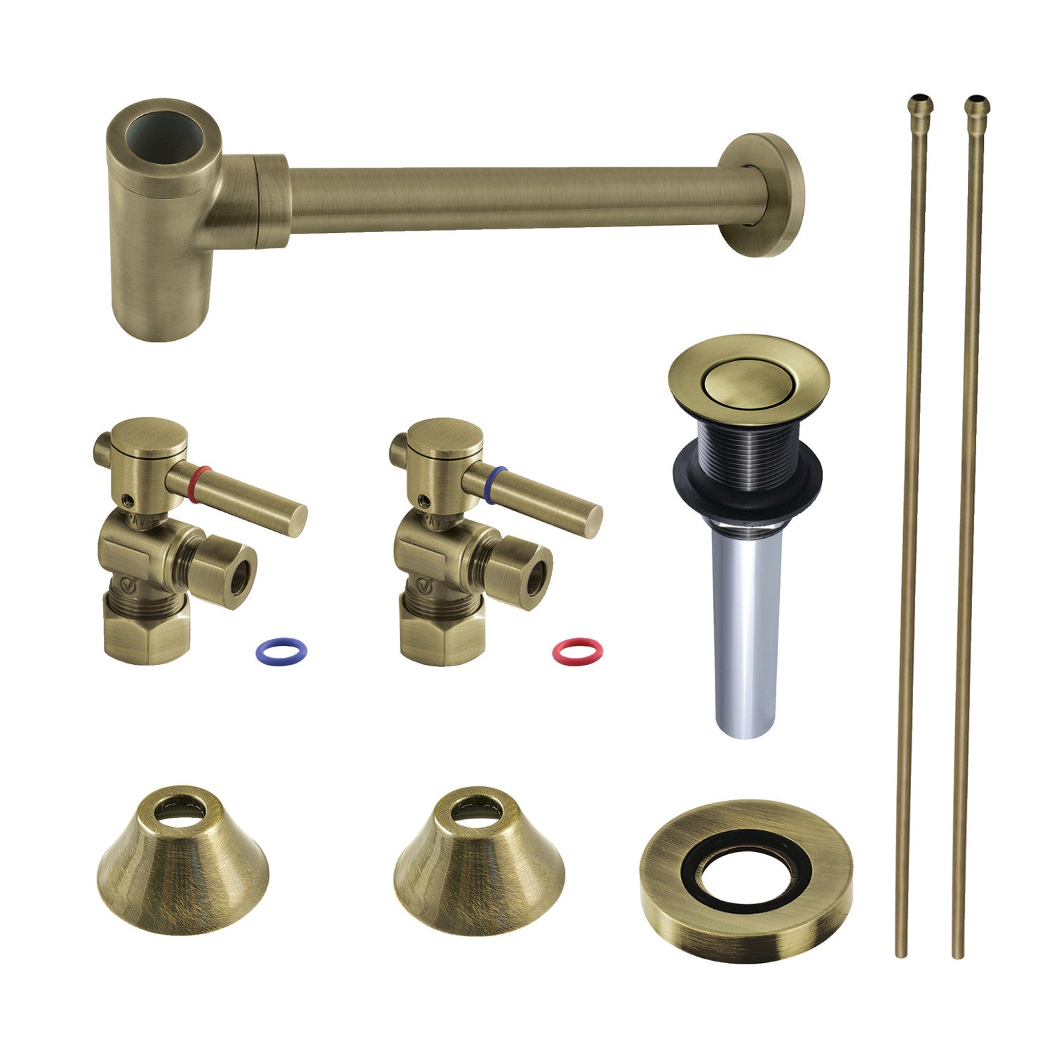 Kingston Sona CC53303DLVKB30 - Trimscape Modern Plumbing Sink Trim Kit with Bottle Trap and Drain, Antique Brass
