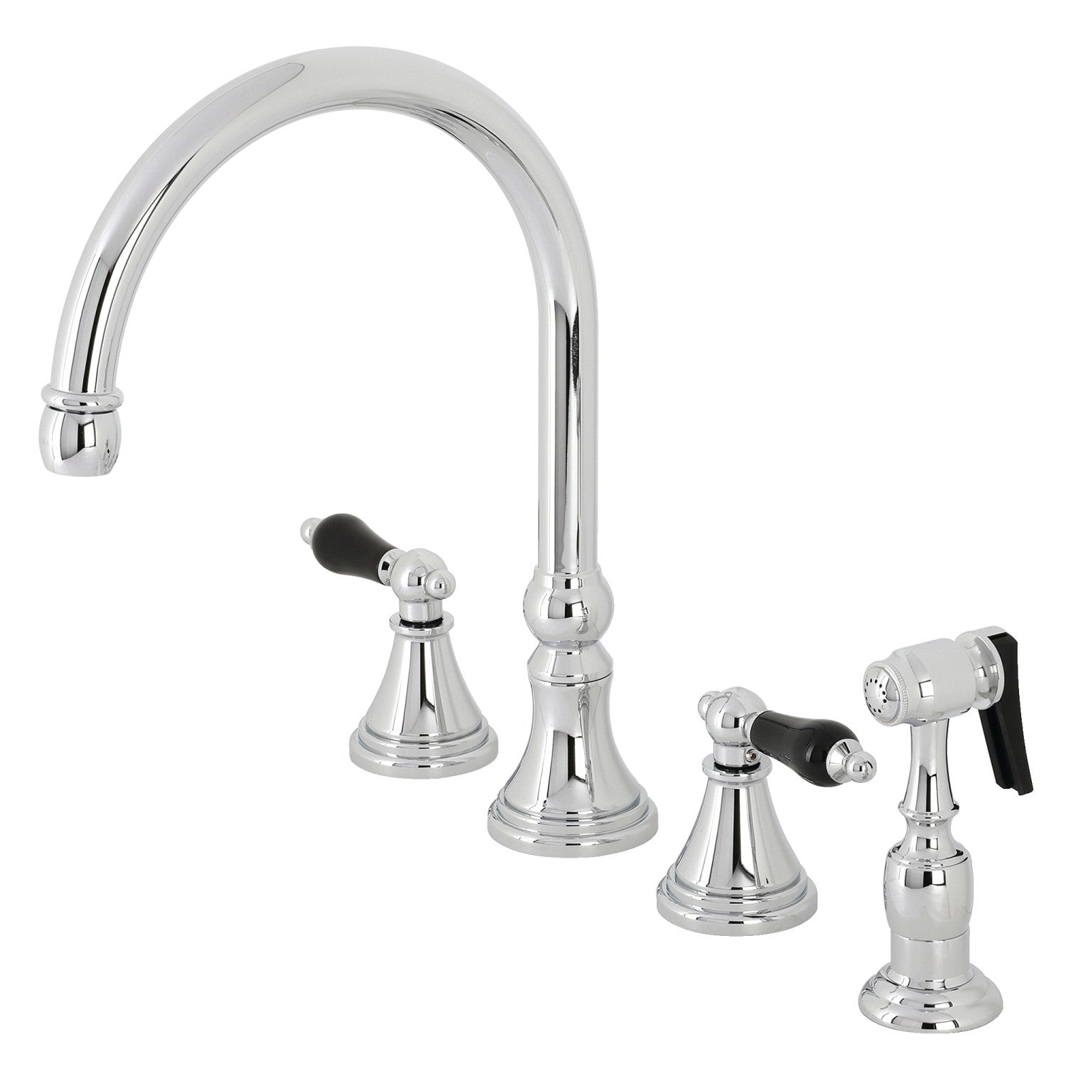 Kingston Tulare KS2791PKLBS - Robinet de cuisine à double poignée 4 trous avec pulvérisateur en laiton, chrome poli
