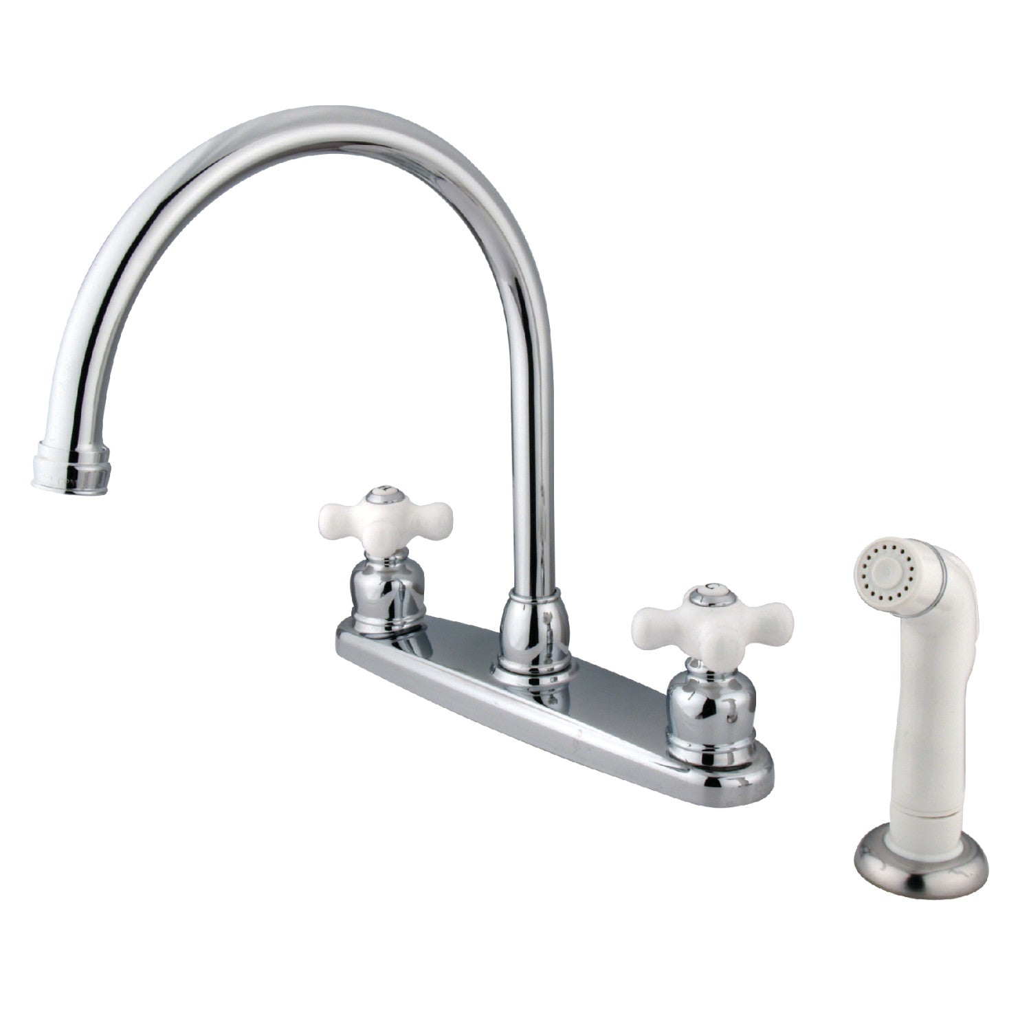Kingston Heirloom KB721PX - Robinet de cuisine à deux poignées vintage 4 trous 8" Centerset avec pulvérisateur latéral, chrome poli