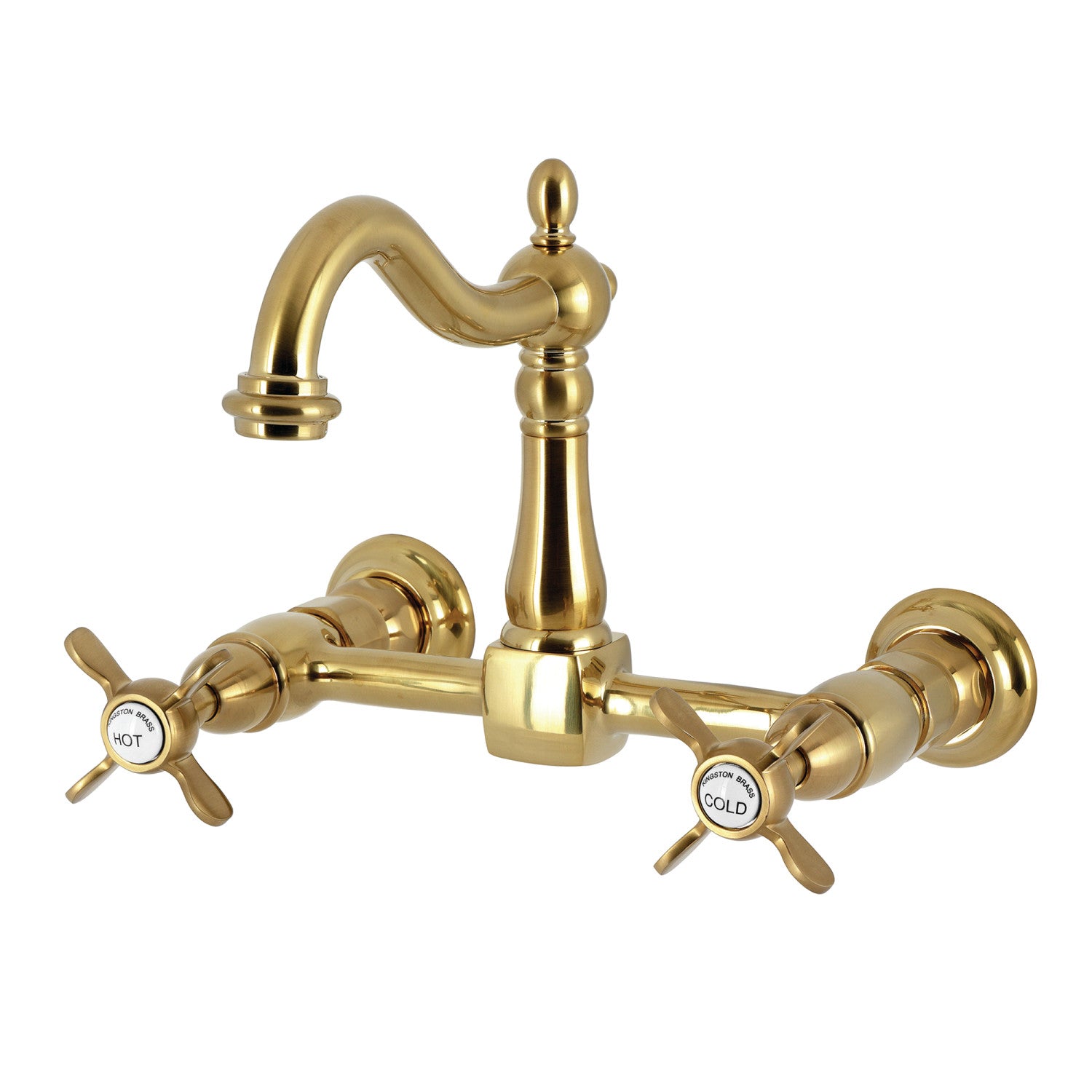 Kingston Heirloom KS1267BEX - Robinet de cuisine à deux poignées 2 trous Wall Mount Bridge, laiton brossé