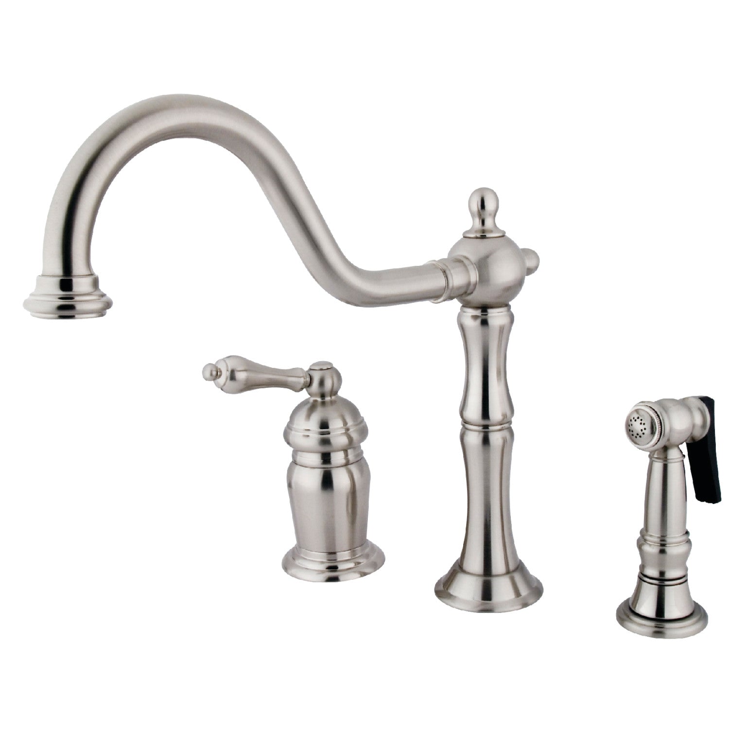 Kingston Heirloom KS1818ALBS - Heritage Single-Handle 3-Hole Widespread Kitchen Faucet with Brass Sprayer, Brushed Nickel