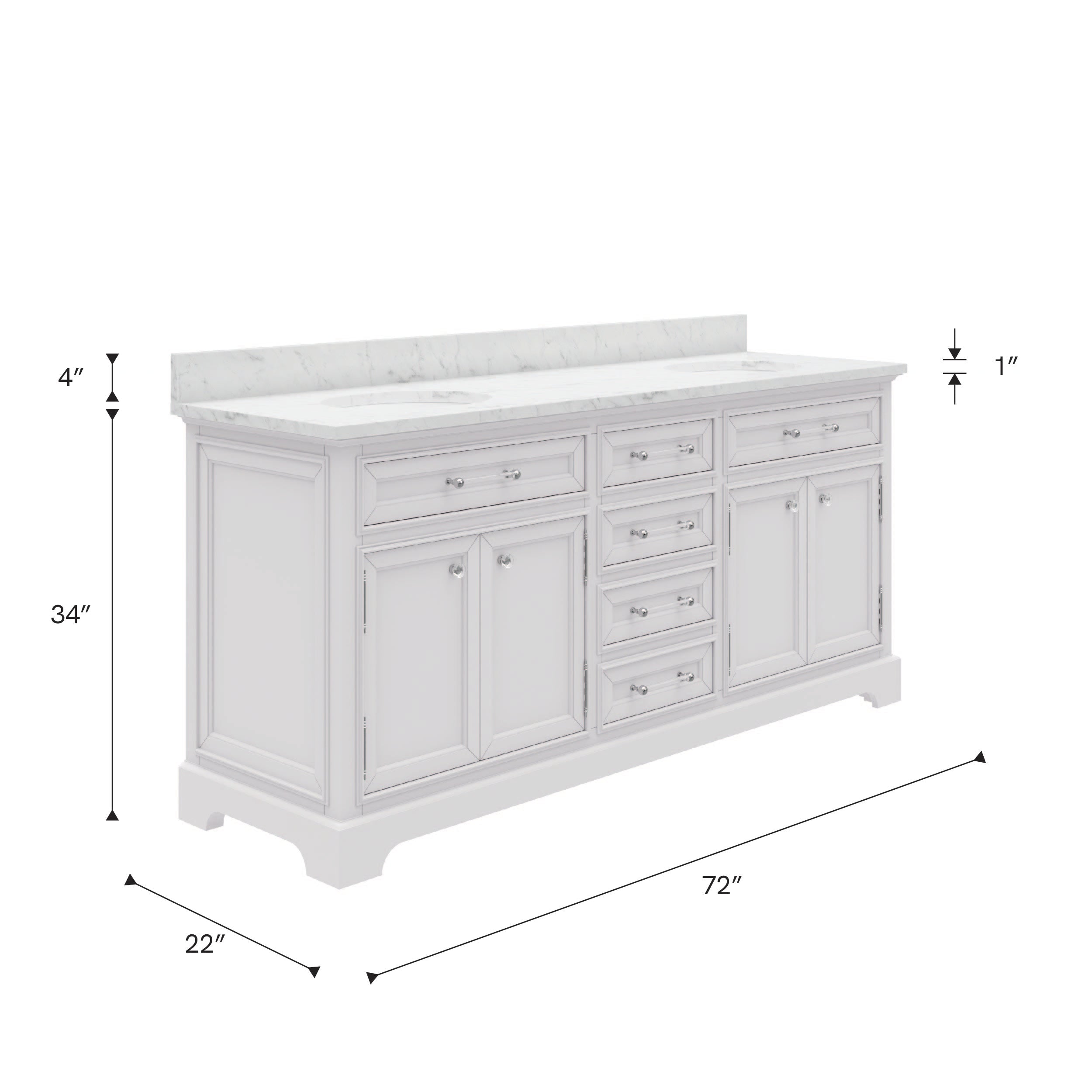 Kingston Luxe DE72CW01PW - 72 in. x 22 in. Bathroom Vanity Marble Top and White Basin, White