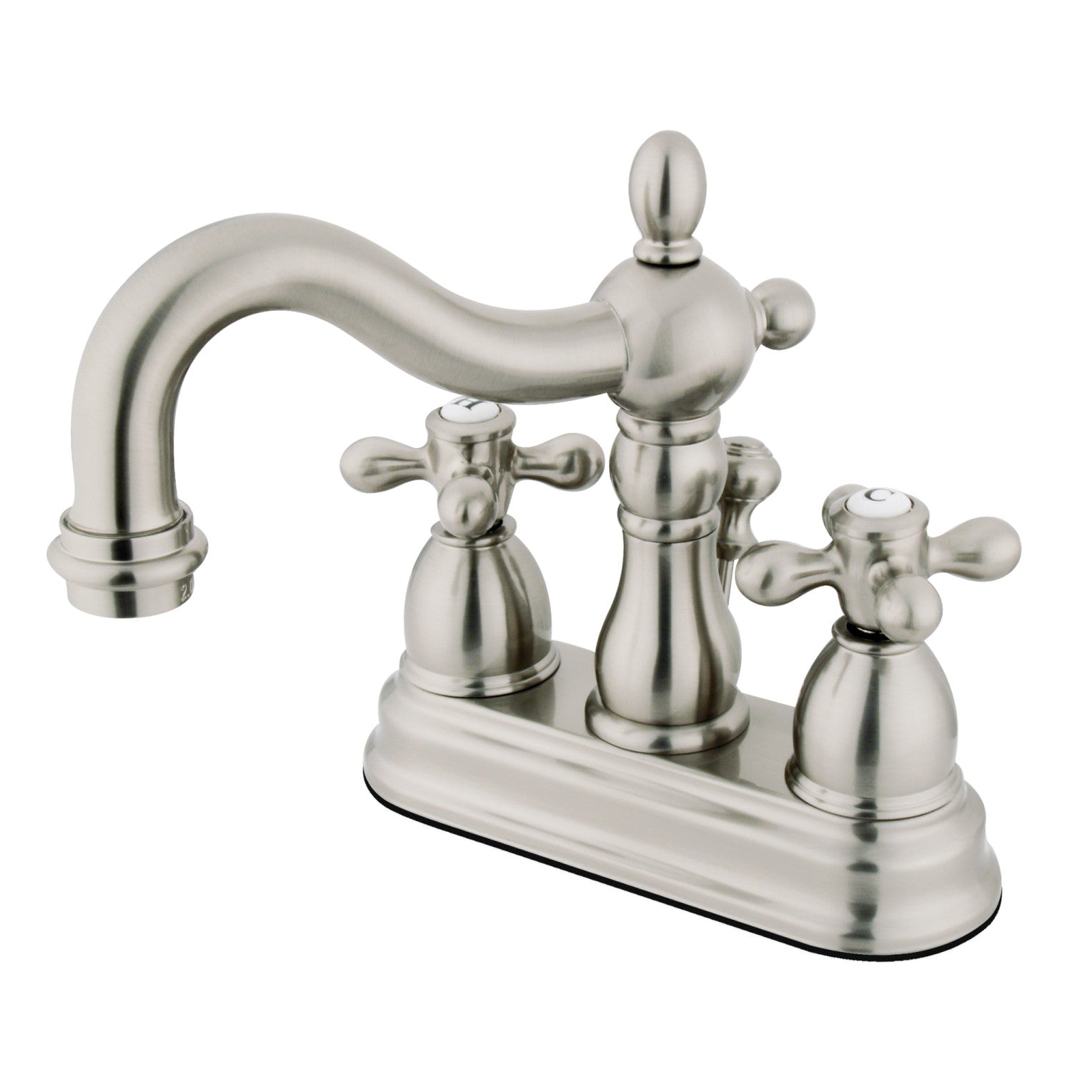 Kingston Heirloom KB1608AX - Heritage Double-Handle 3-Hole Deck Mount 4-Inch Centerset Bathroom Faucet with Pop-Up Drain, Brushed Nickel