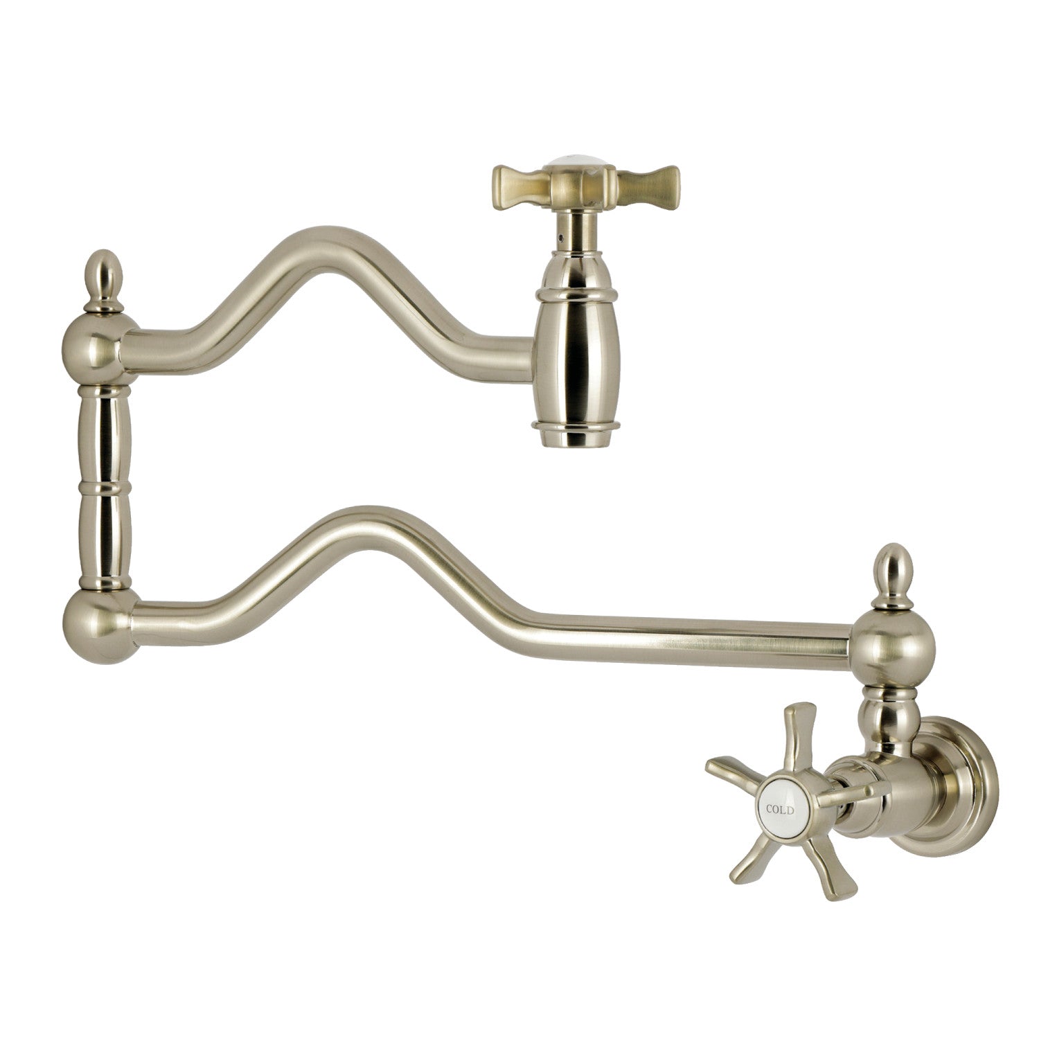 Kingston Heirloom KS2108NX - Hamilton Robinet de remplissage pour pot à montage mural à deux poignées 1 trou, nickel brossé