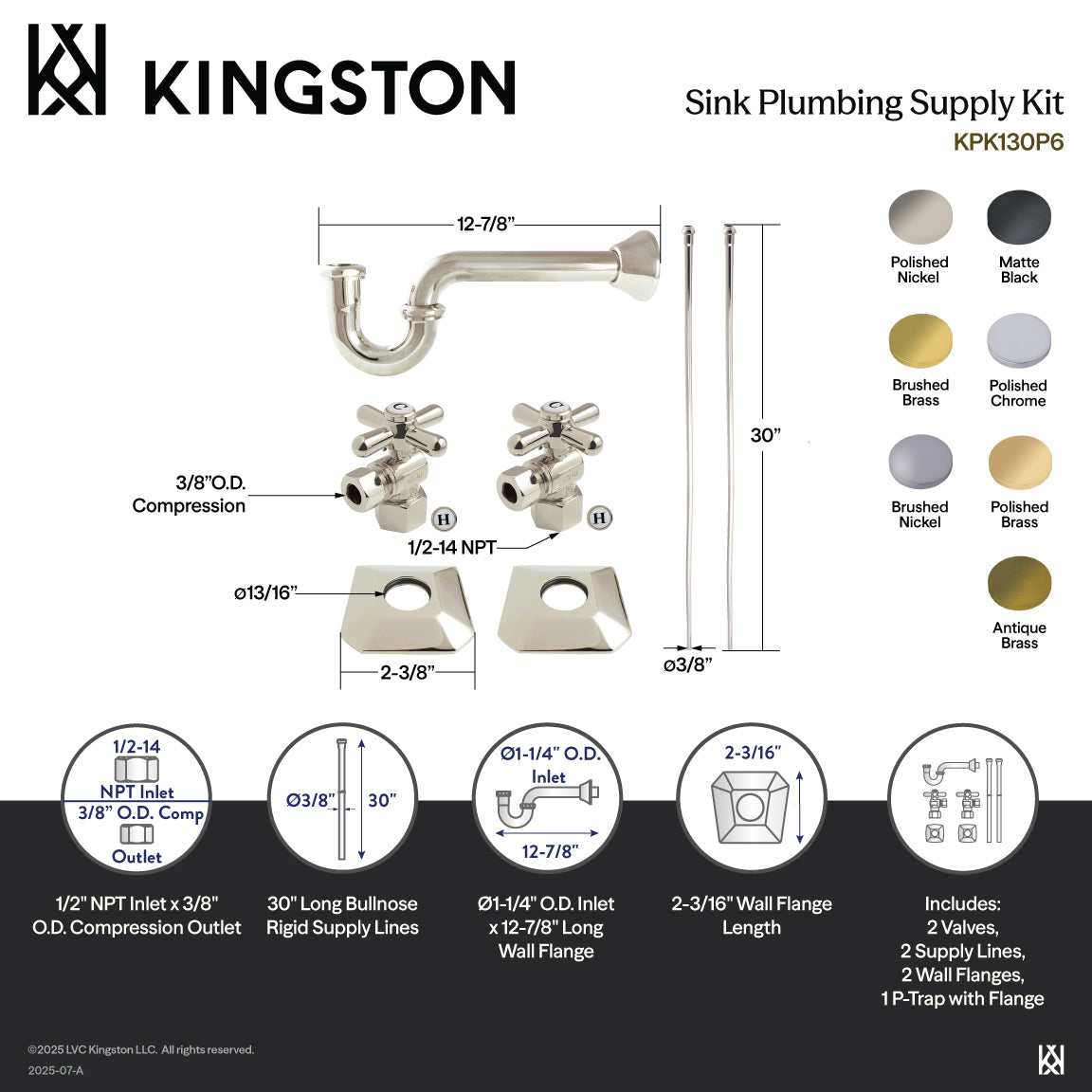 Kingston Tulare KPK130P0 - Trapeze Modern Plumbing Sink Trim Kit with P-Trap, Matte Black
