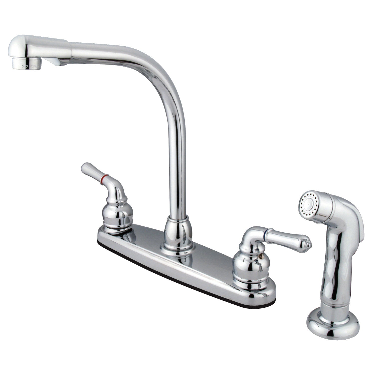 Kingston Tulare KB751SP - Robinet de cuisine à deux poignées Magellan 4 trous 8" avec pulvérisateur latéral, chrome poli