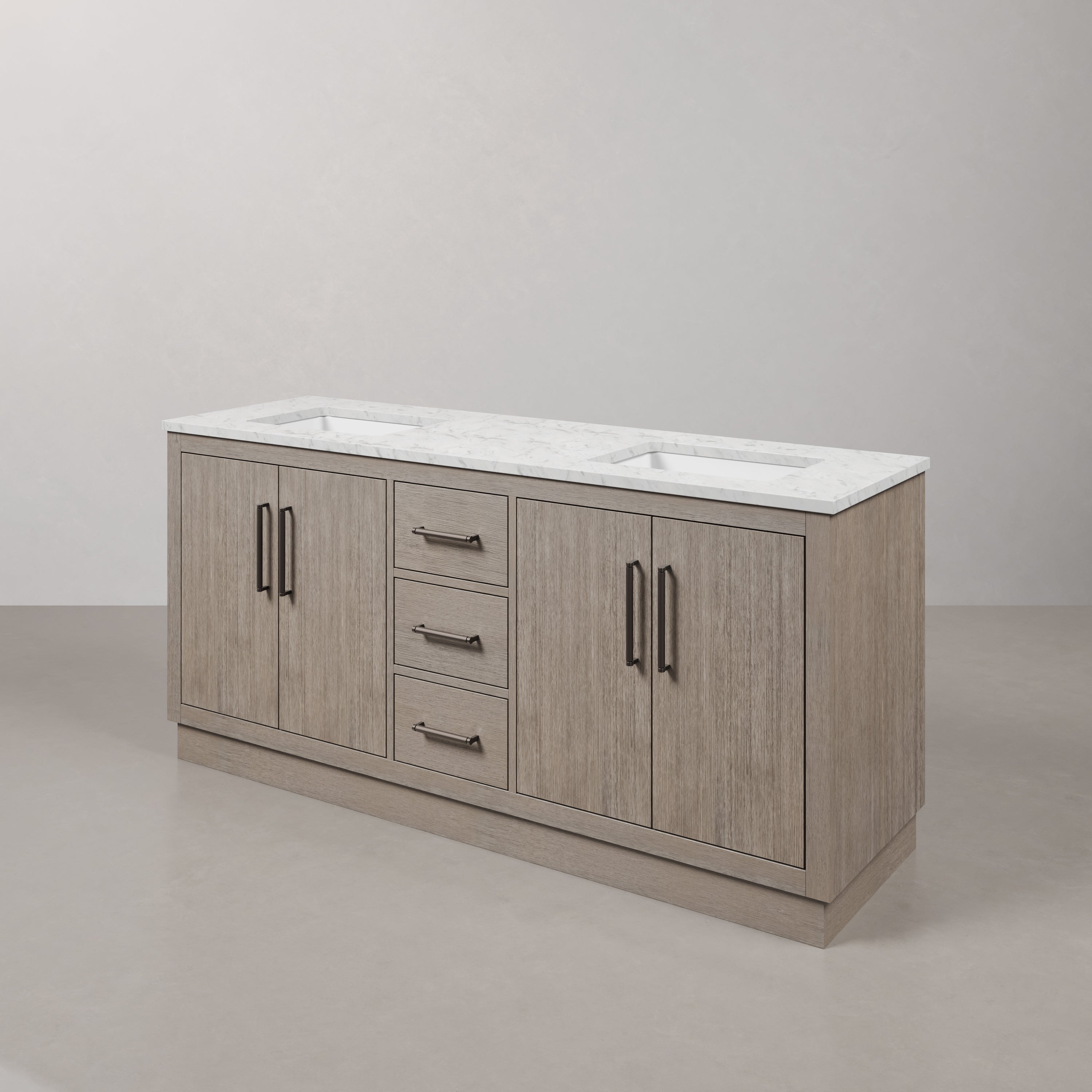 Kingston Luxe HU72CW03GK - 72 in. x 22 in. Bathroom Vanity Marble Top and White Basin, Grey Oak