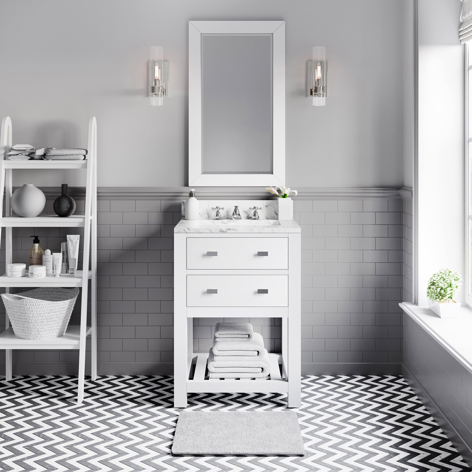 Kingston Luxe MA24CW01PW - 24 in. x 21.5 in. Bathroom Vanity Carrara White Marble Top, Carrara White