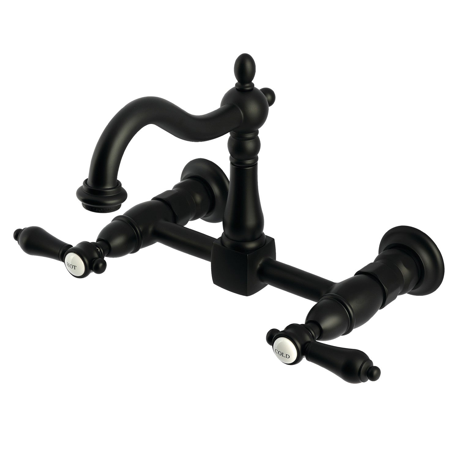 Kingston Heirloom KS1260BAL - Robinet de cuisine à deux poignées 2 trous Wall Mount Bridge, noir mat