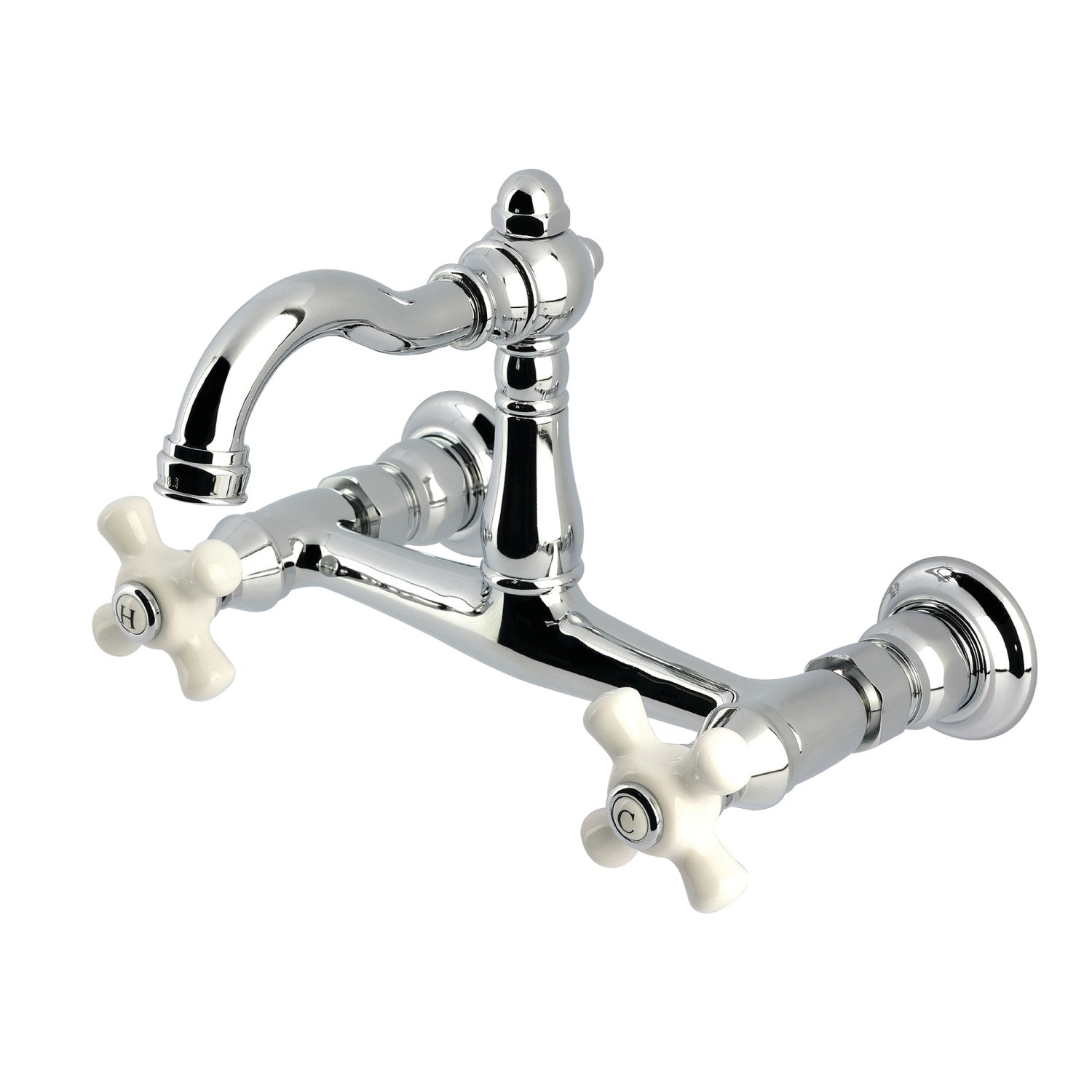 Kingston Heirloom KS3251PX - Robinet de cuisine à deux poignées vintage 2 trous Wall Mount Bridge, chrome poli