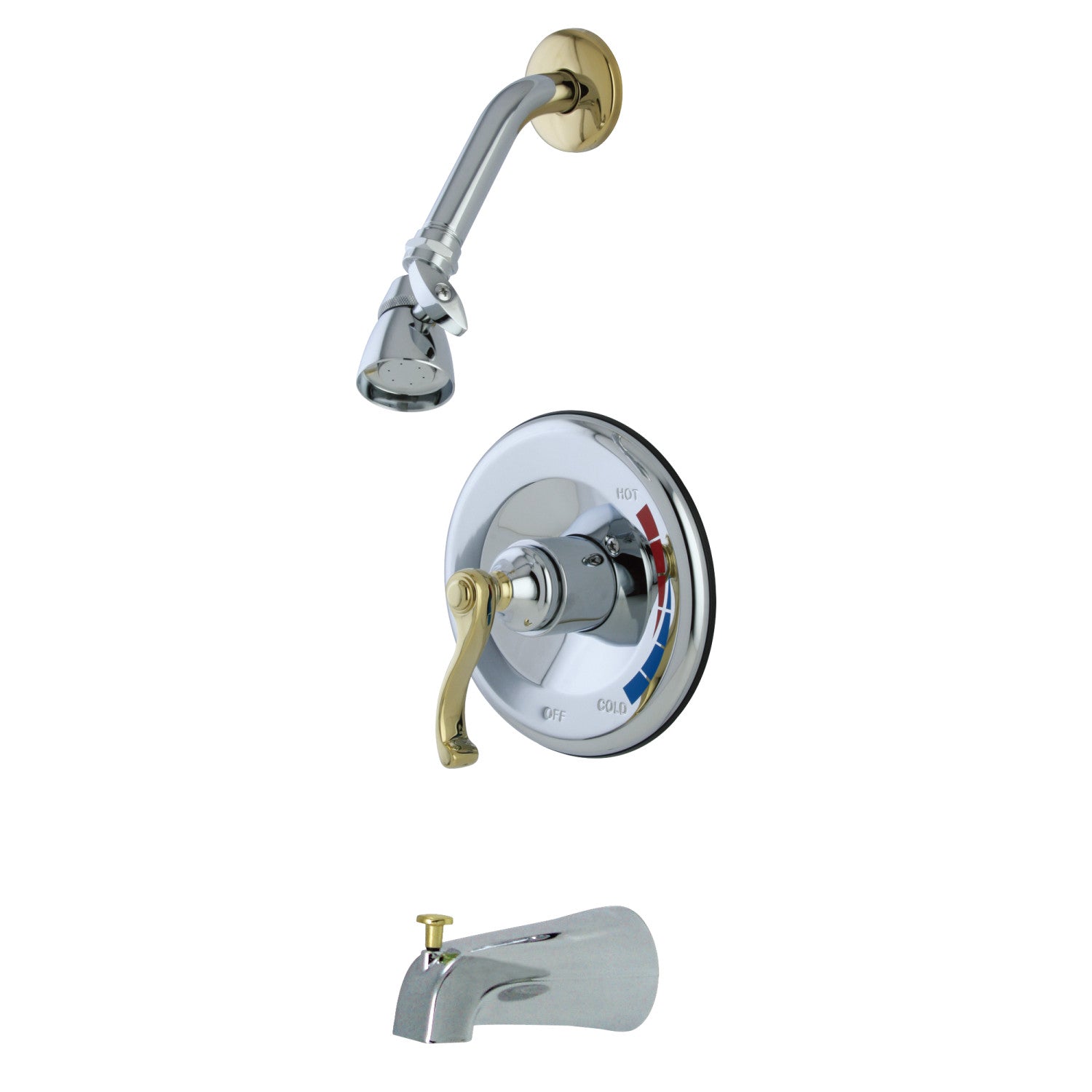 Kingston Tulare KB8634FL - Robinet de baignoire et de douche équilibré à une poignée Royale, laiton poli/chrome poli