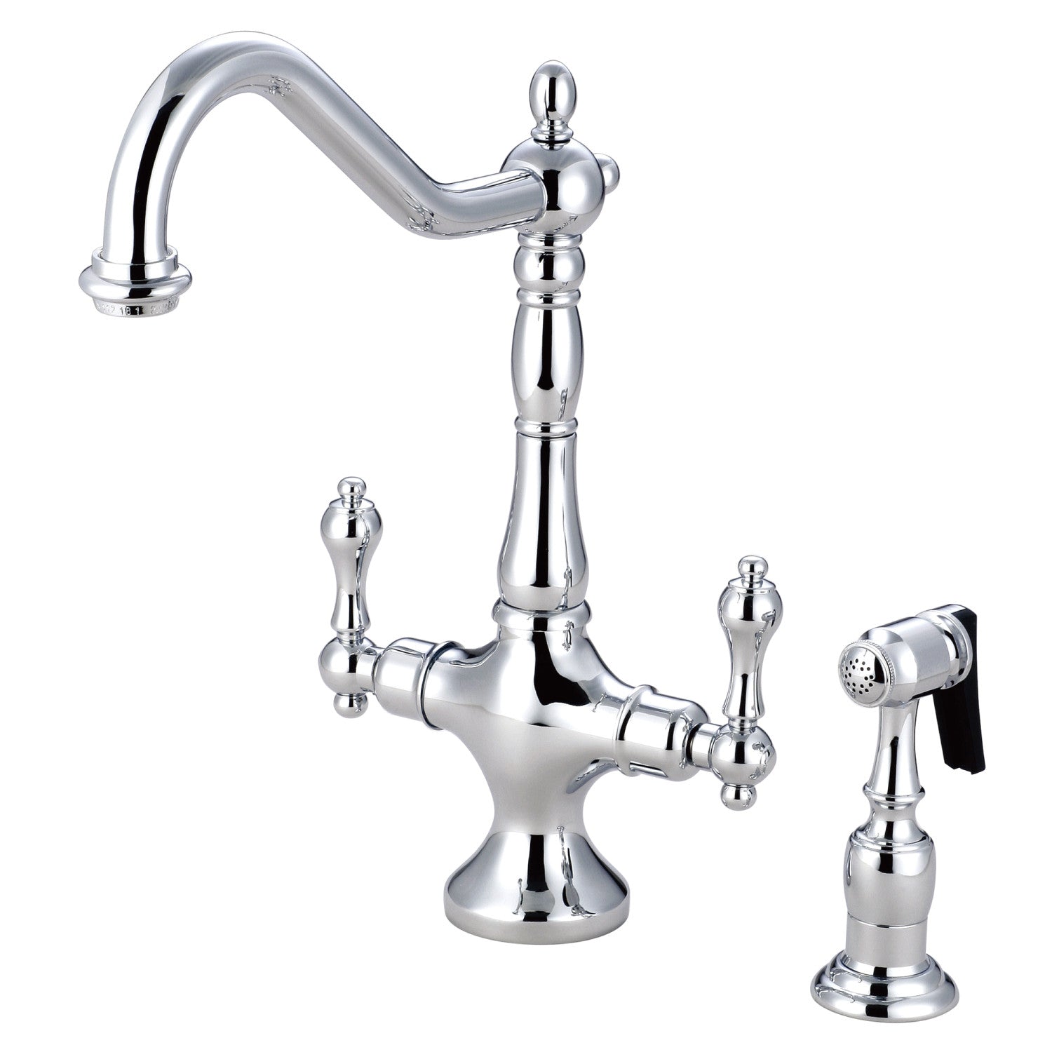 Kingston Heirloom KS1771ALBS - Heritage Two-Handle 2-Hole Kitchen Faucet with Brass Sprayer, Polished Chrome