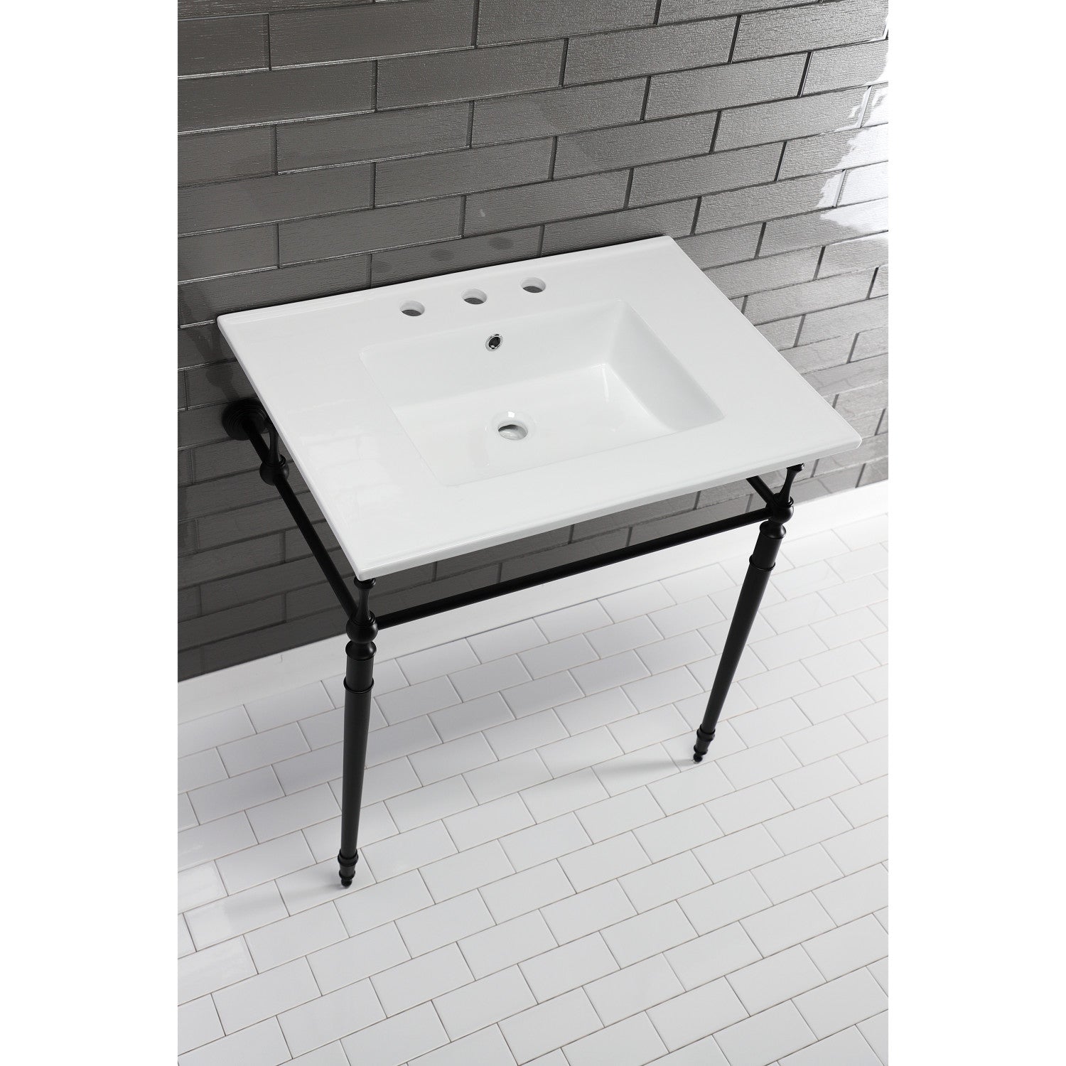 Kingston Tulare LBT31227W38 - Continental 31-Inch Ceramic Vanity Sink Top (8" Faucet Drillings), White