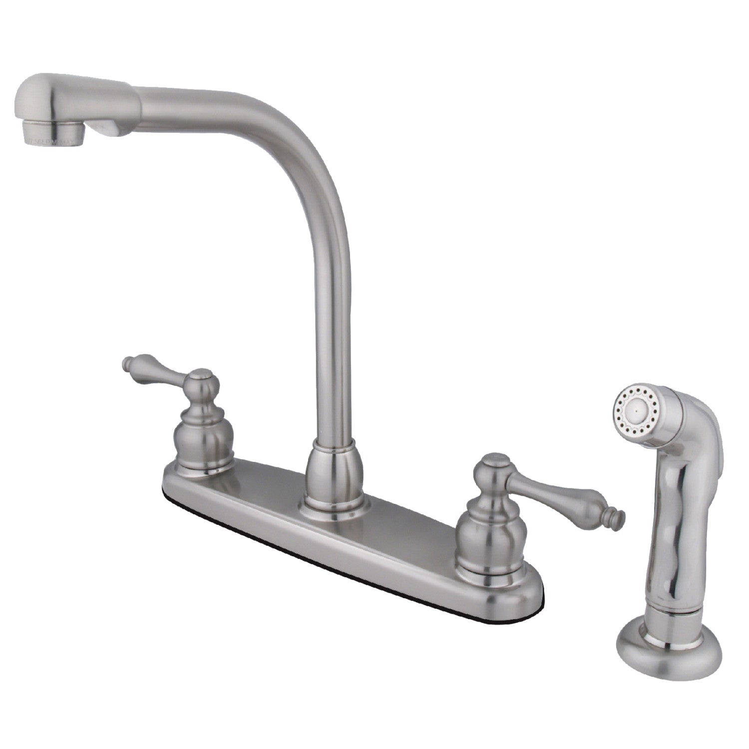 Kingston Tulare KB718ALSP - Victorian à deux poignées 4 trous 8" Centerset Robinet de cuisine avec pulvérisateur latéral, Nickel brossé