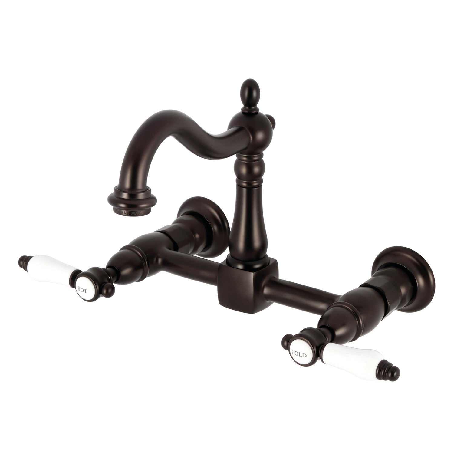 Kingston Heirloom KS1265BPL - Robinet de cuisine Bel-Air à deux poignées 2 trous Wall Mount Bridge, Bronze huilé
