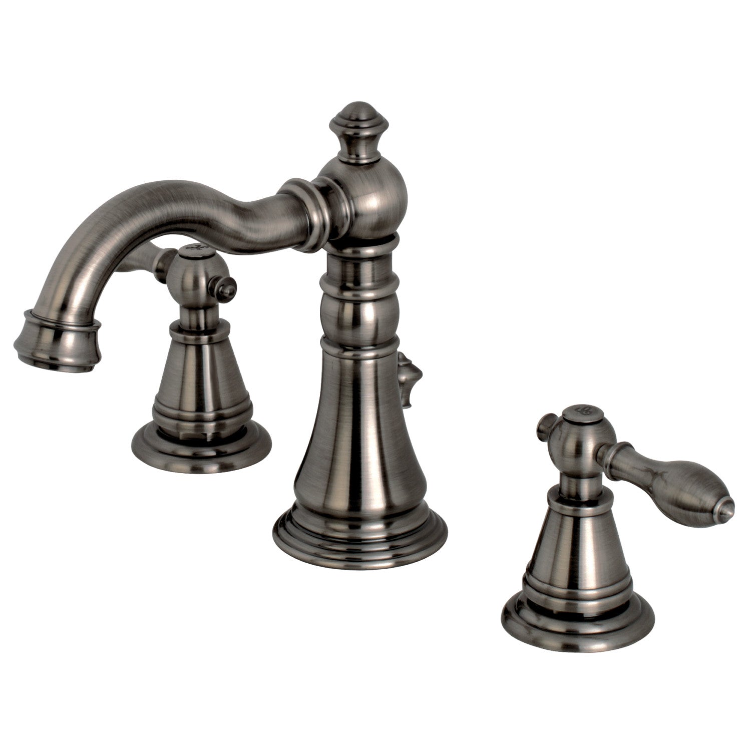 Kingston Heirloom FSC1974AL - Robinet de salle de bain à grande échelle à deux poignées classique anglais 3 trous, en acier inoxydable noir