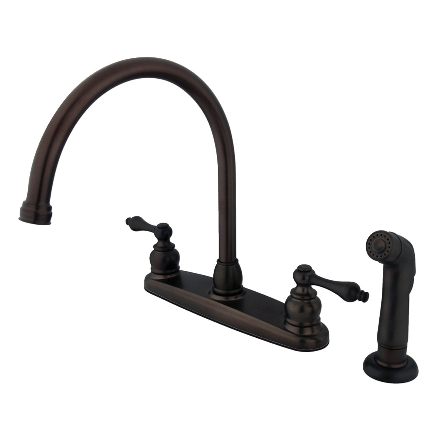 Kingston Heirloom KB725ALSP - Vintage deux poignées 4 trous 8" Centerset Robinet de cuisine avec pulvérisateur latéral, huile frotté Bronze