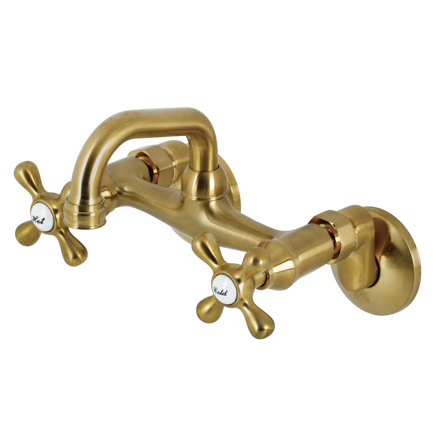 Kingston Heirloom KS212SB - Kingston Two-Handle 2-Hole Wall Mount Bar Faucet, Brushed Brass