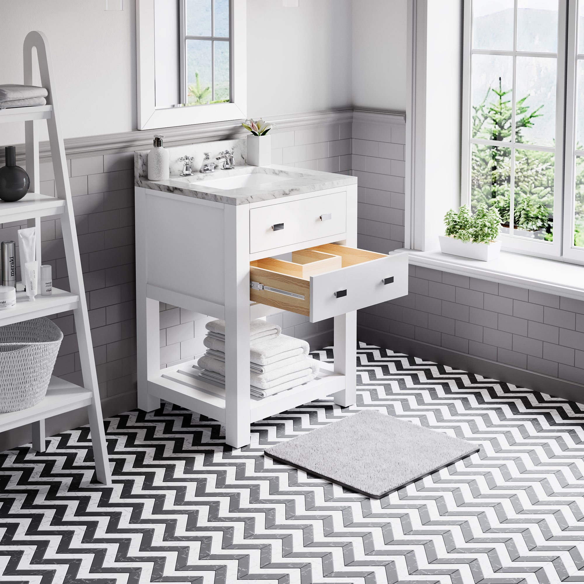 Kingston Luxe MA24CW01PW - 24 in. x 21.5 in. Bathroom Vanity Carrara White Marble Top, Carrara White