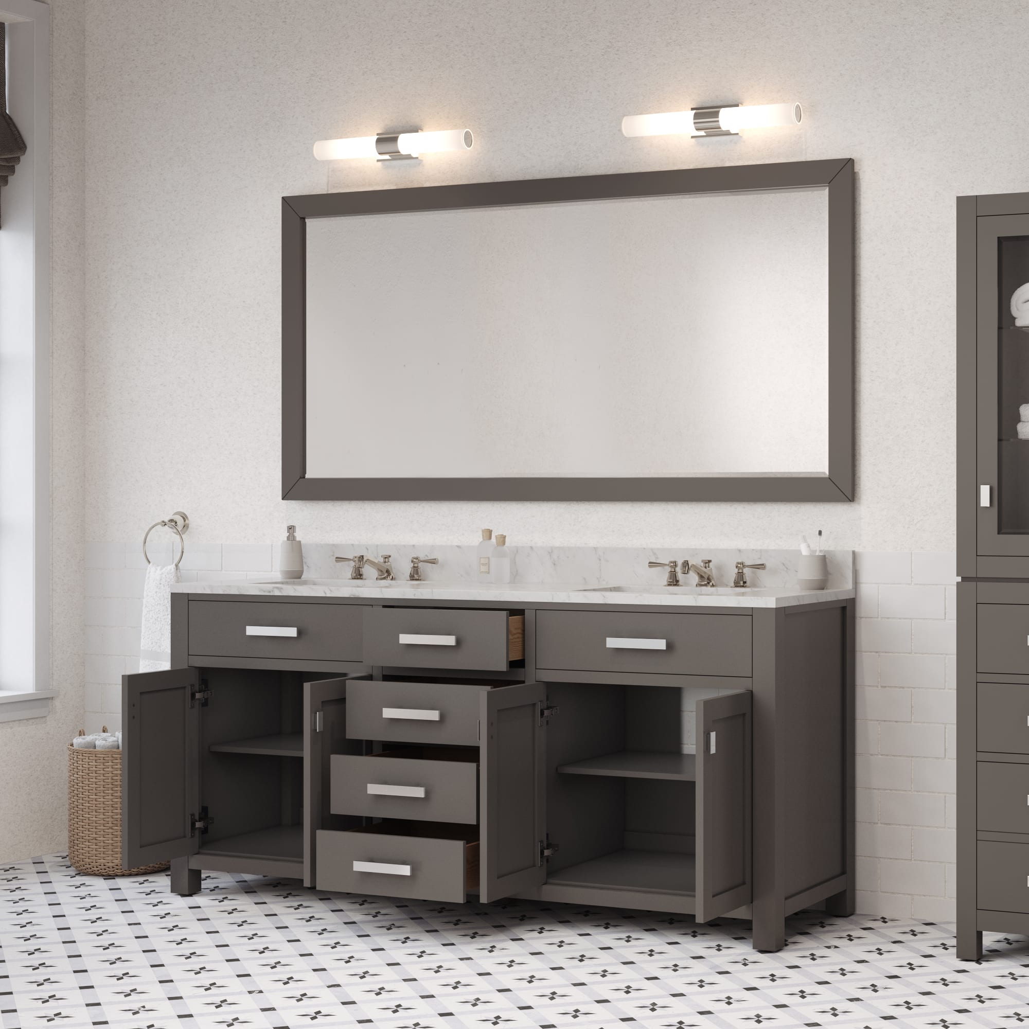 Kingston Luxe MS72CW01CG - 72 in. x 21 in. Bathroom Vanity Marble Top in Carrara White, Cashmere Grey