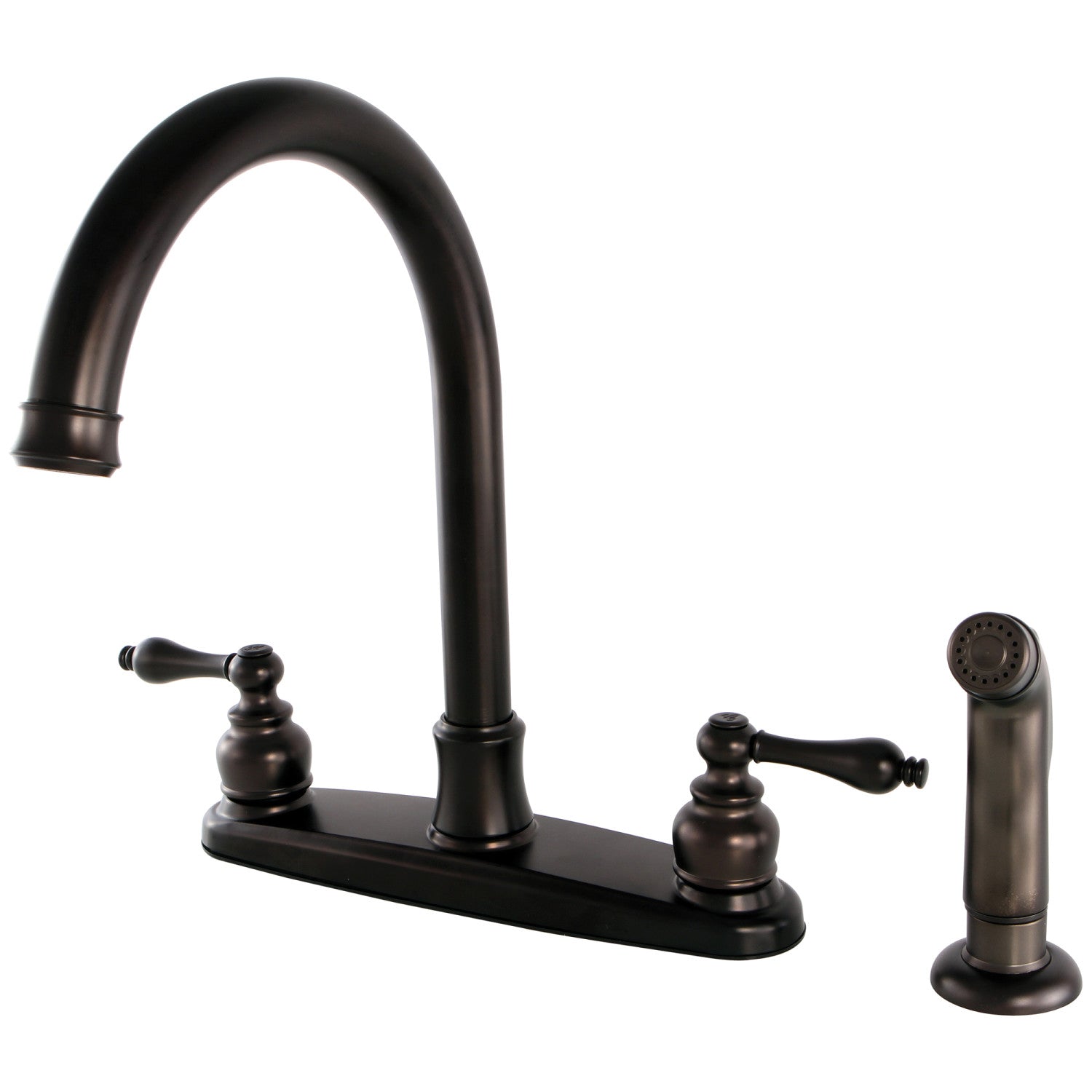 Kingston Heirloom FB7795ALSP - Victorian à deux poignées 4 trous 8" Centerset Robinet de cuisine avec pulvérisateur latéral, bronze frotté à l'huile