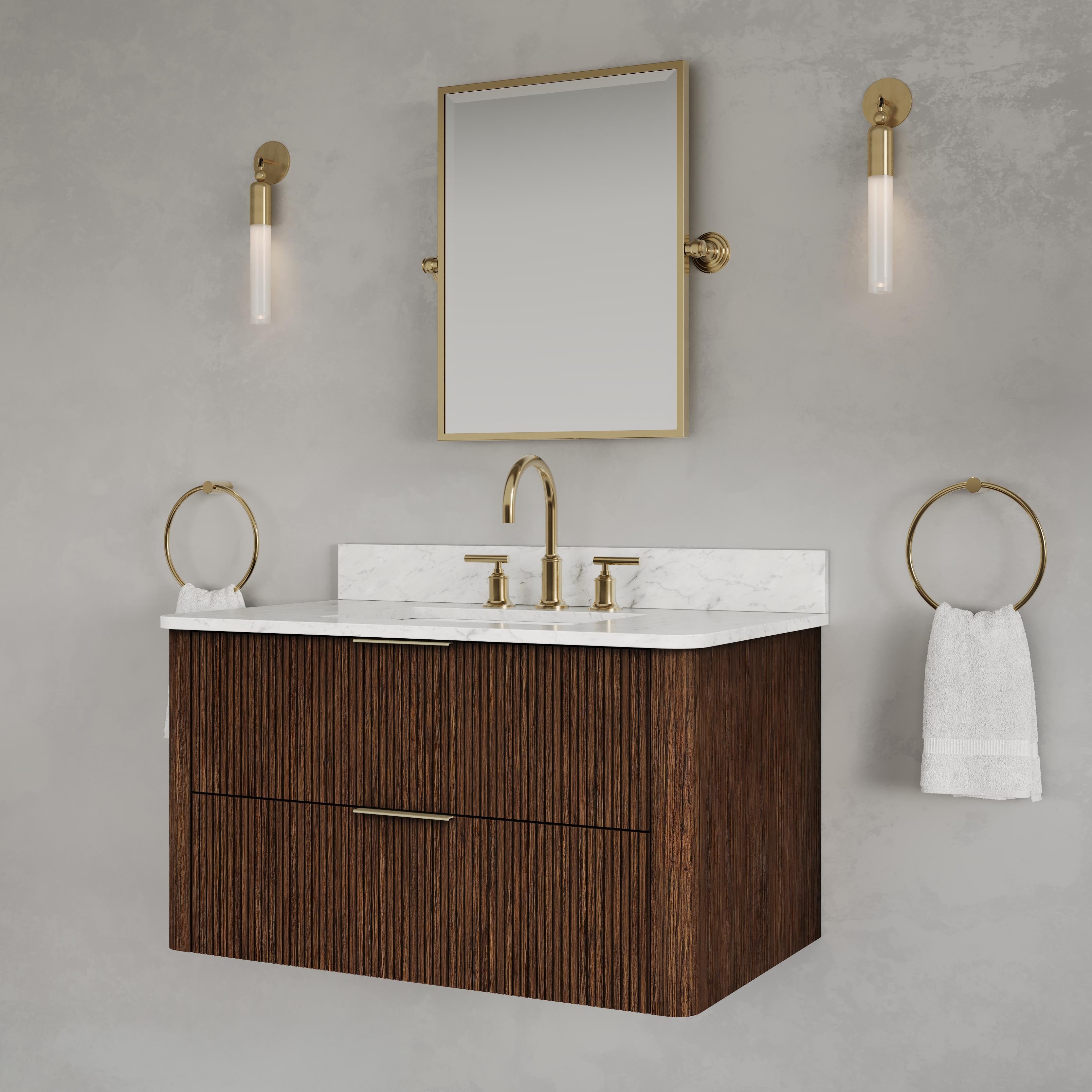 Kingston Luxe EU36EM00TO - 36 in. x 22 in. Bathroom Vanity Single Sink Freestanding with Carrara White Engineered Stone Top, Truffle Oak