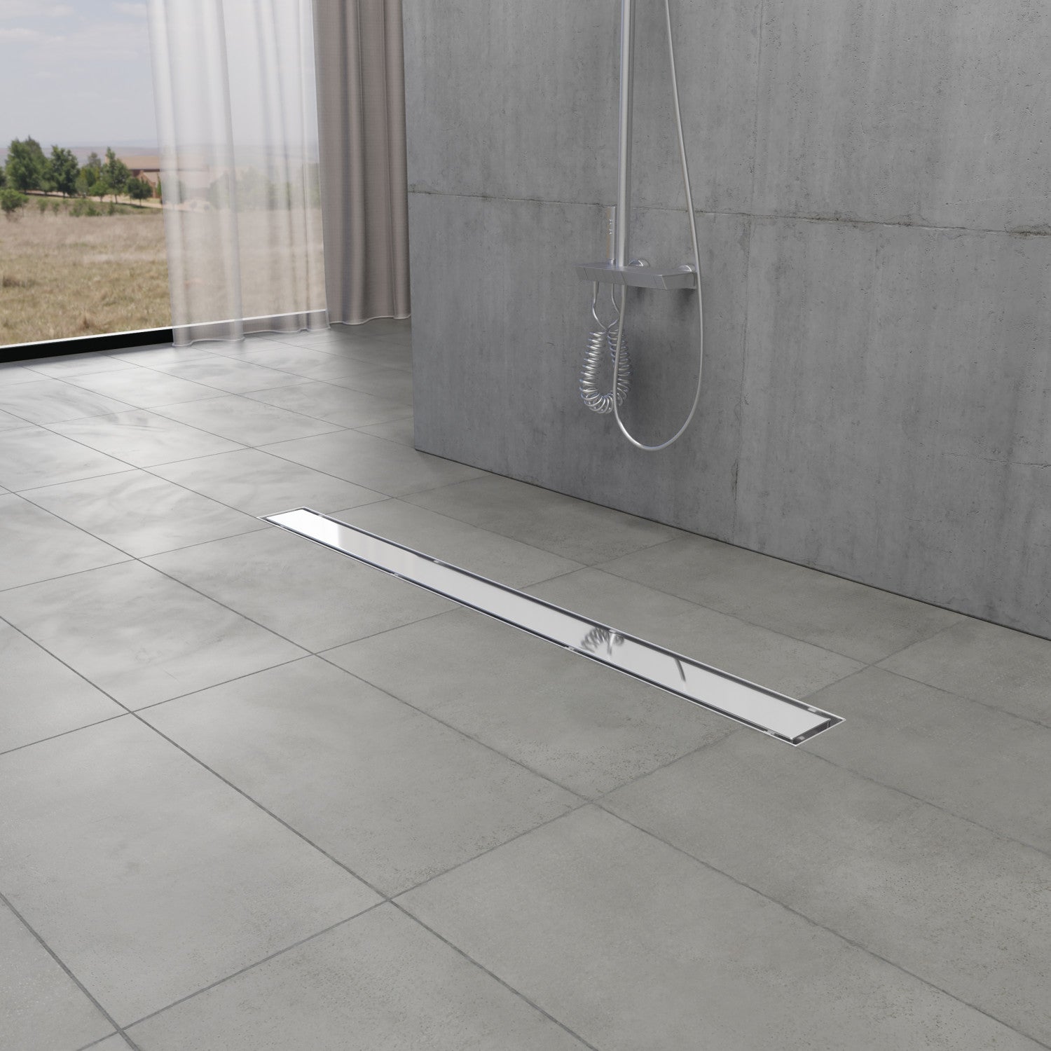 Kingston Watercourse BSF3221 32-Inch Stainless Steel Linear Shower Drain with Reversible Tile Insert and Flat Grate, Polished Chrome