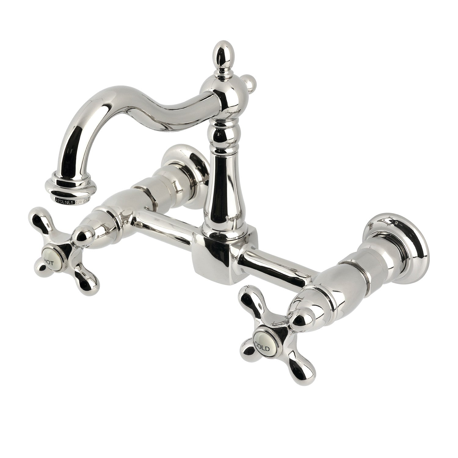 Kingston Heirloom KS1266AX - Robinet de cuisine à deux poignées Heritage 2 trous Wall Mount Bridge, nickel poli