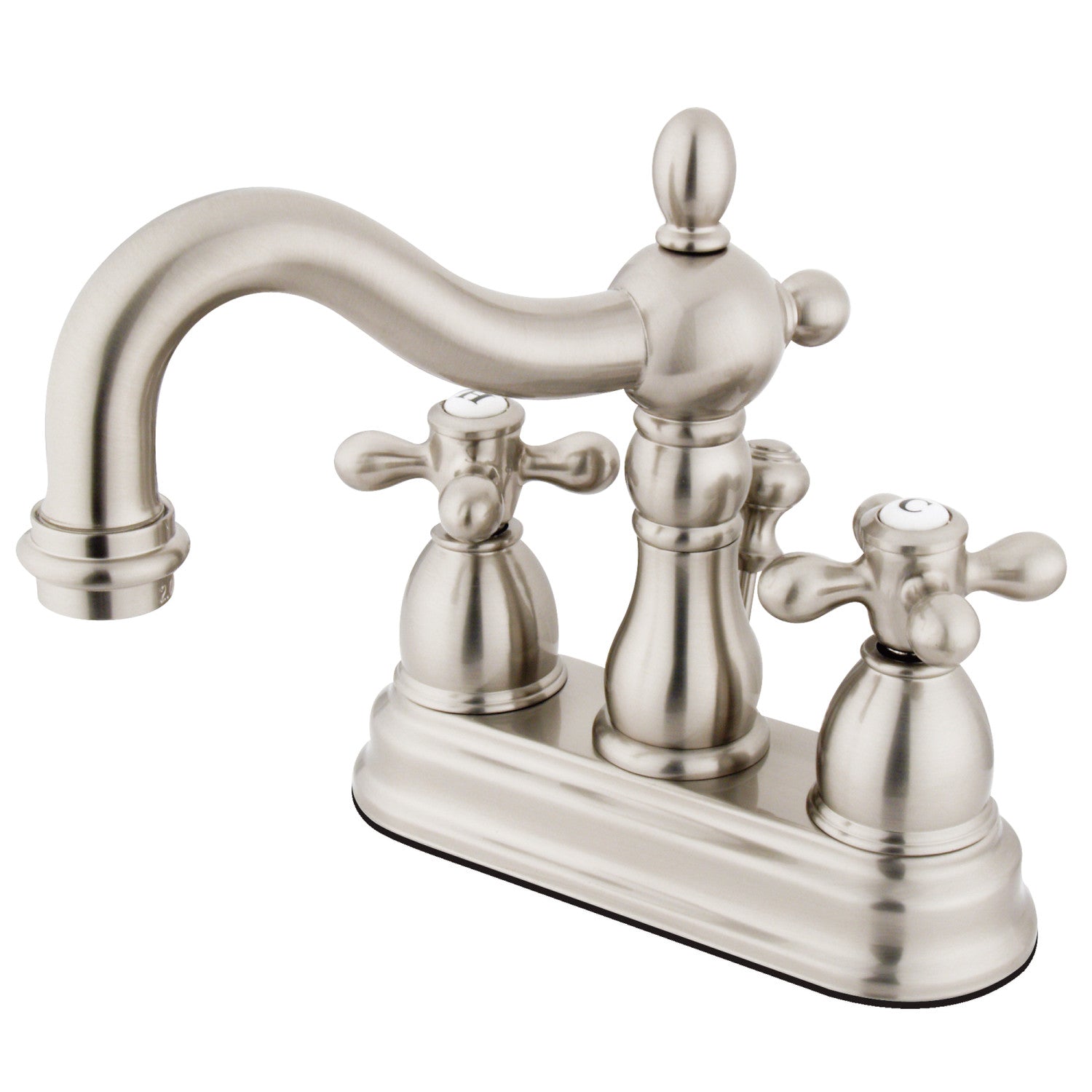 Kingston Heirloom KS1608AX - Heritage Double-Handle 3 trous montage sur plage 4-Inch Centerset Robinet de salle de bains avec laiton à tirette, Nickel brossé