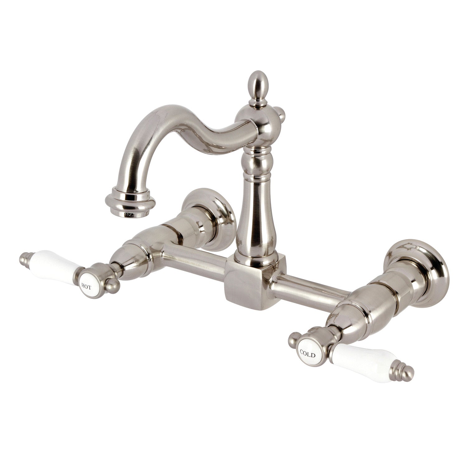 Kingston Heirloom KS1268BPL - Robinet de cuisine à deux poignées Bel-Air 2 trous, Nickel brossé