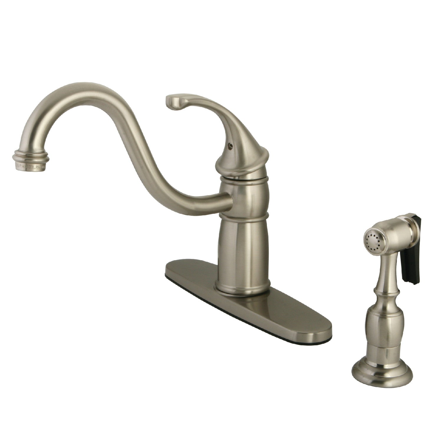 Kingston Heirloom KB1578GLBS - Robinet de cuisine à une poignée géorgienne 2-or-4 avec pulvérisateur en laiton, nickel brossé