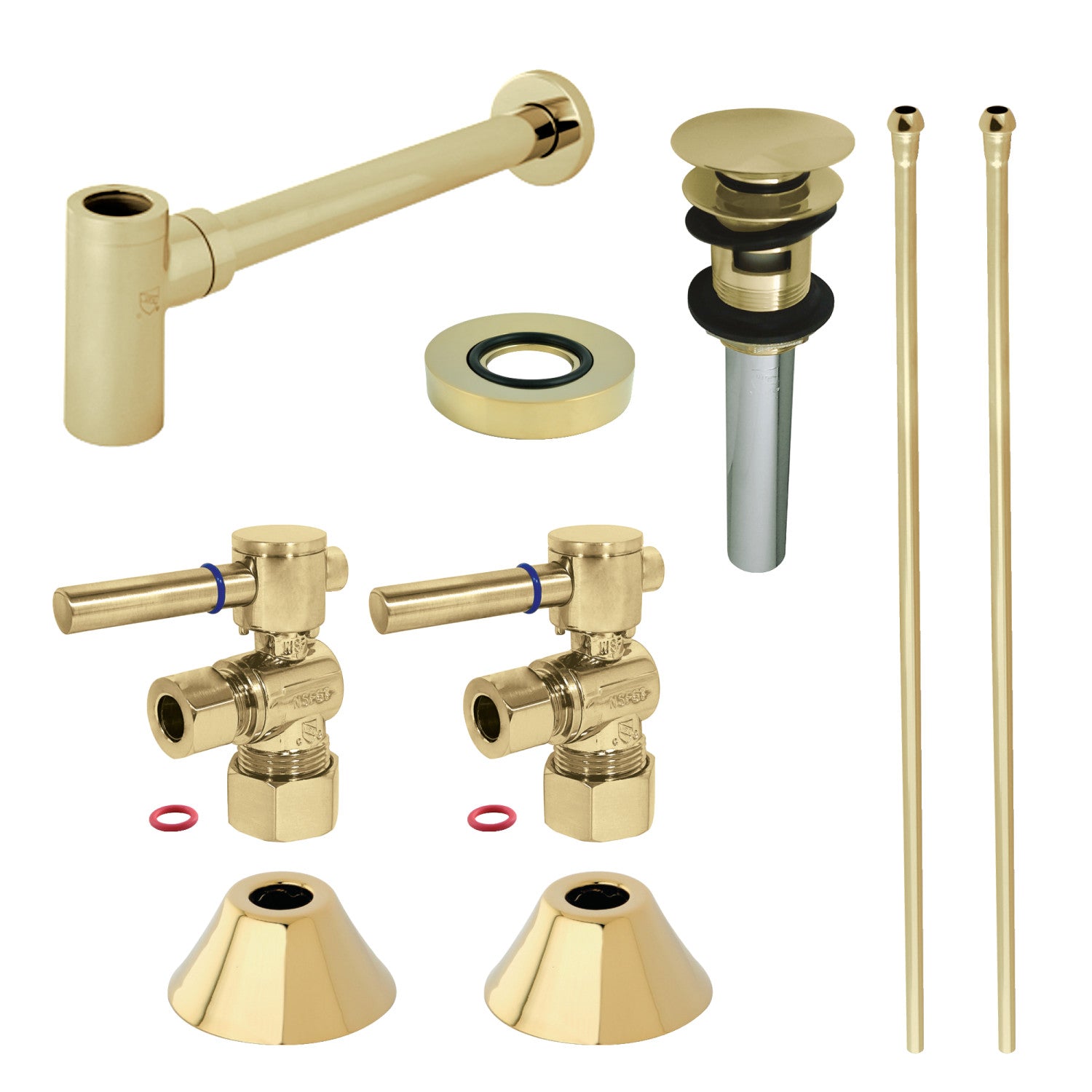 Kingston Sona CC53302DLVOKB30 - Trimscape Modern Plumbing Sink Trim Kit with Bottle Trap and Overflow Drain, Polished Brass