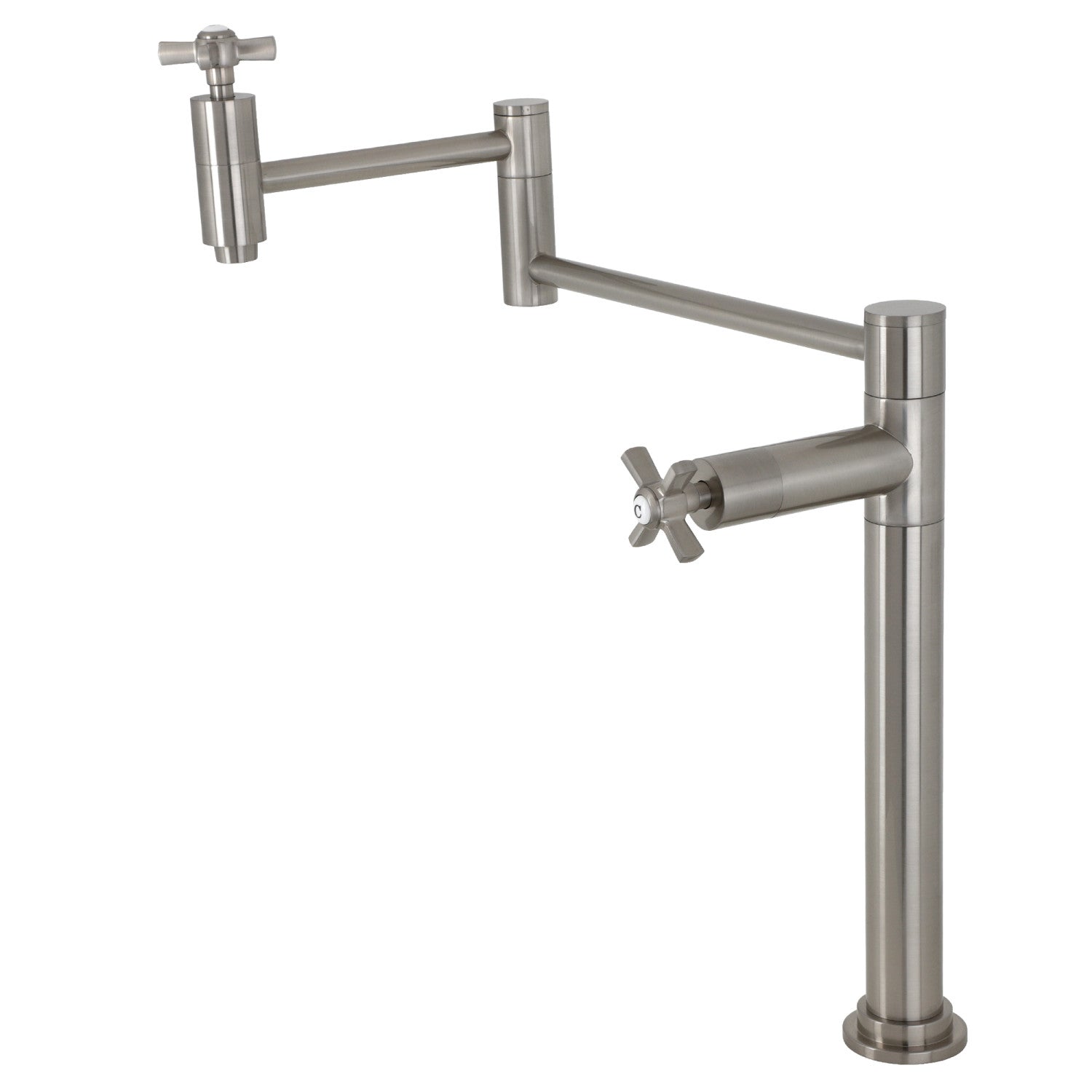 Kingston Tulare KS8708ZX - Robinet de remplissage de pot de plate-forme à deux poignées Millennium 1 trou, nickel brossé