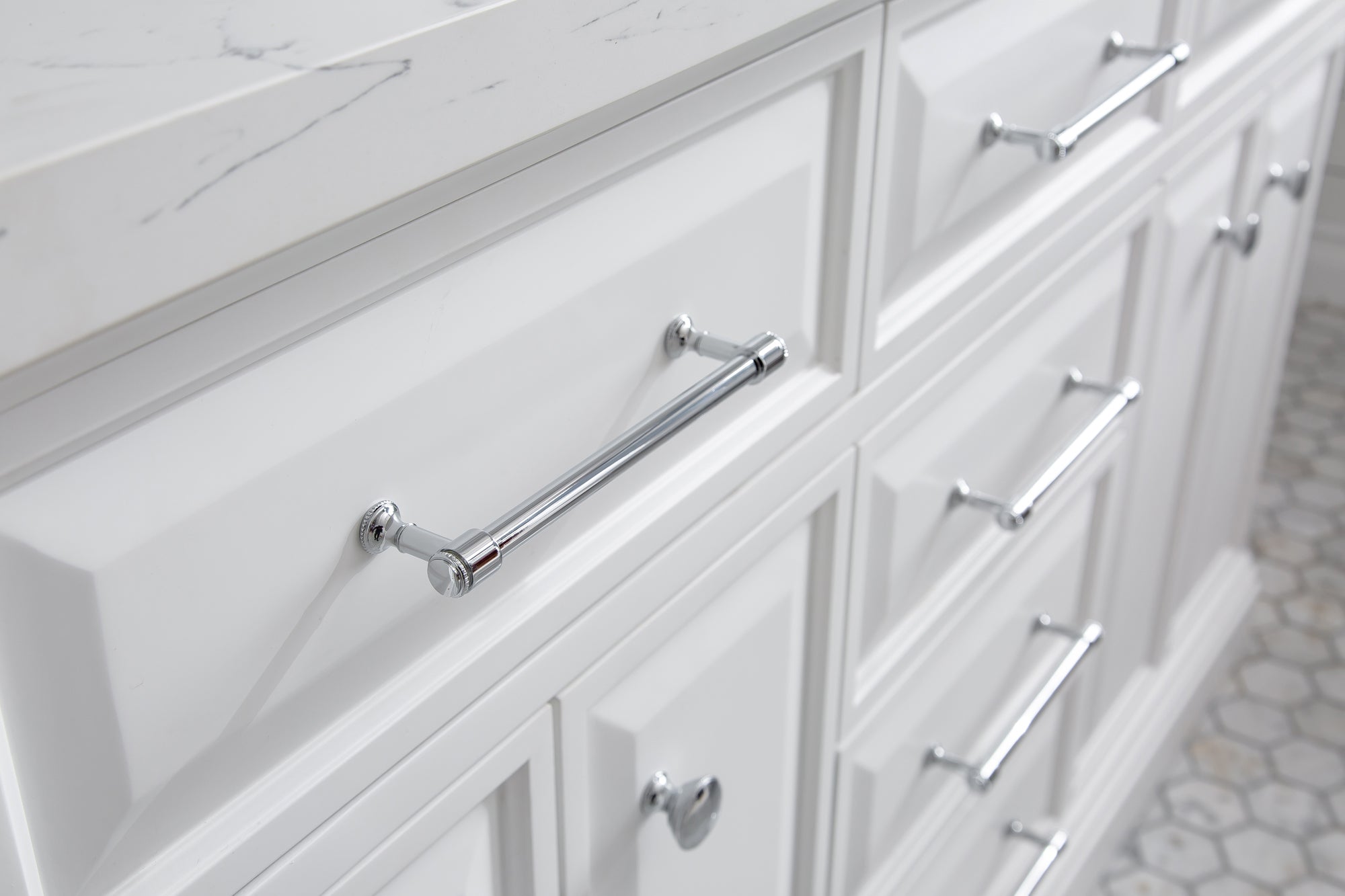 Kingston Luxe PA60QZ01PW - 60 in. x 22 in. Bathroom Vanity Quartz Top and White Basin, Pure White