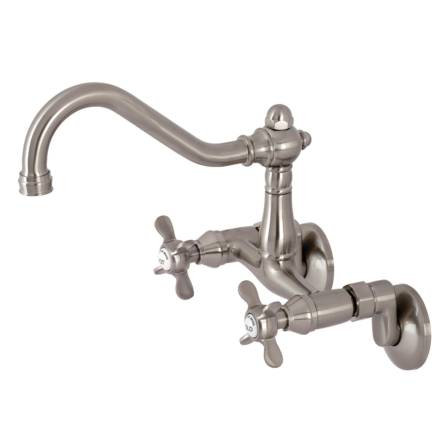 Kingston Heirloom KS3228BEX - Robinet de cuisine à deux poignées 2 trous Wall Mount Bridge, nickel brossé