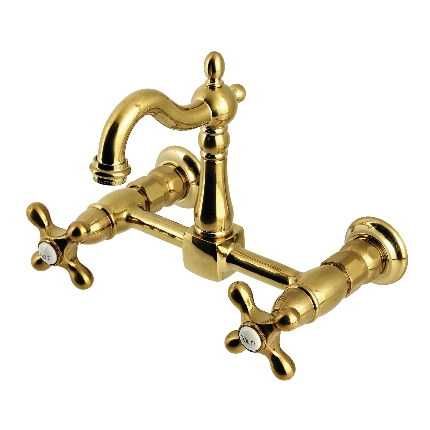 Kingston Heirloom KS2447AX - Robinet de cuisine à deux poignées Heritage 2 trous Wall Mount Bridge, laiton brossé