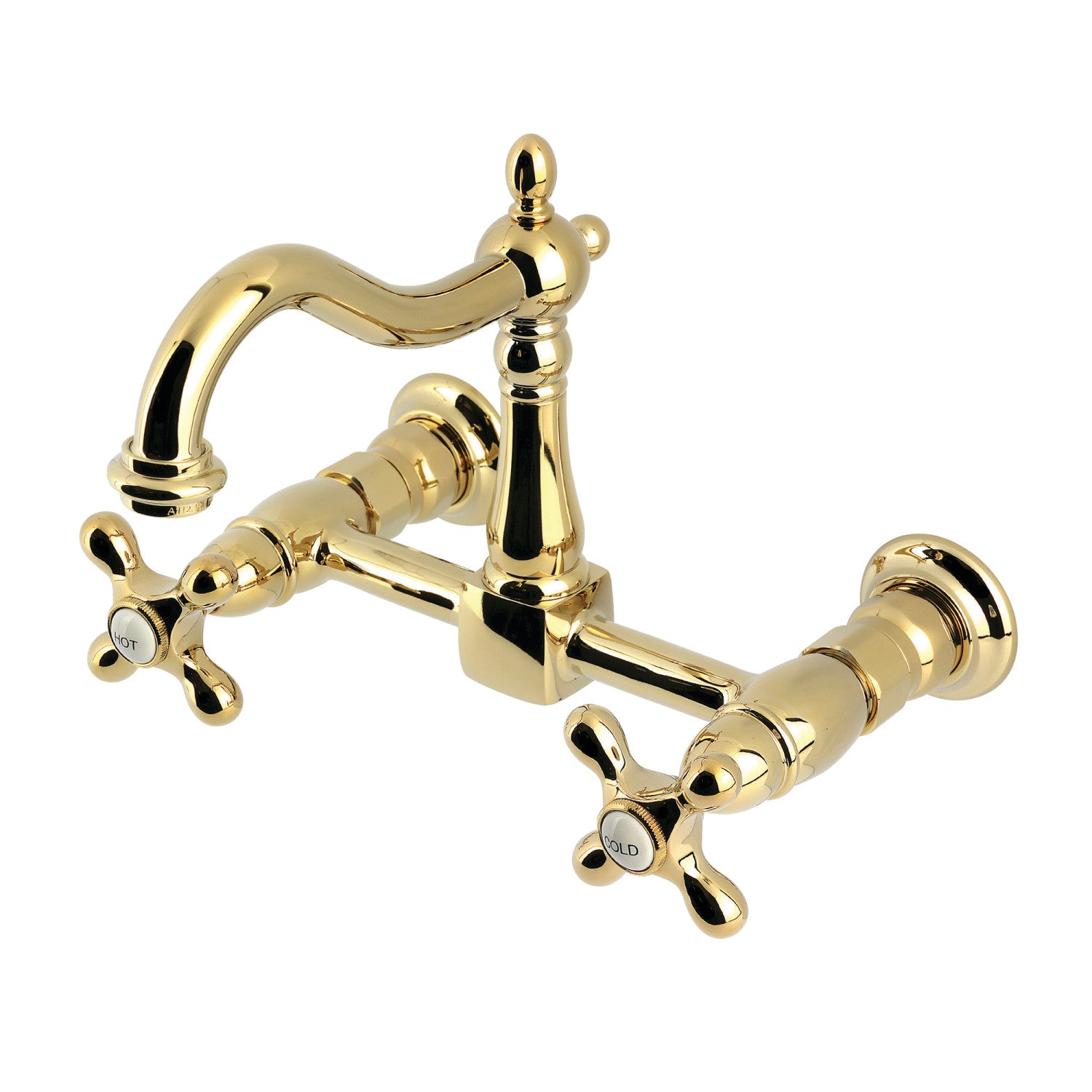 Kingston Heirloom KS1262AX - Robinet de cuisine à deux poignées Heritage 2 trous Wall Mount Bridge, laiton poli