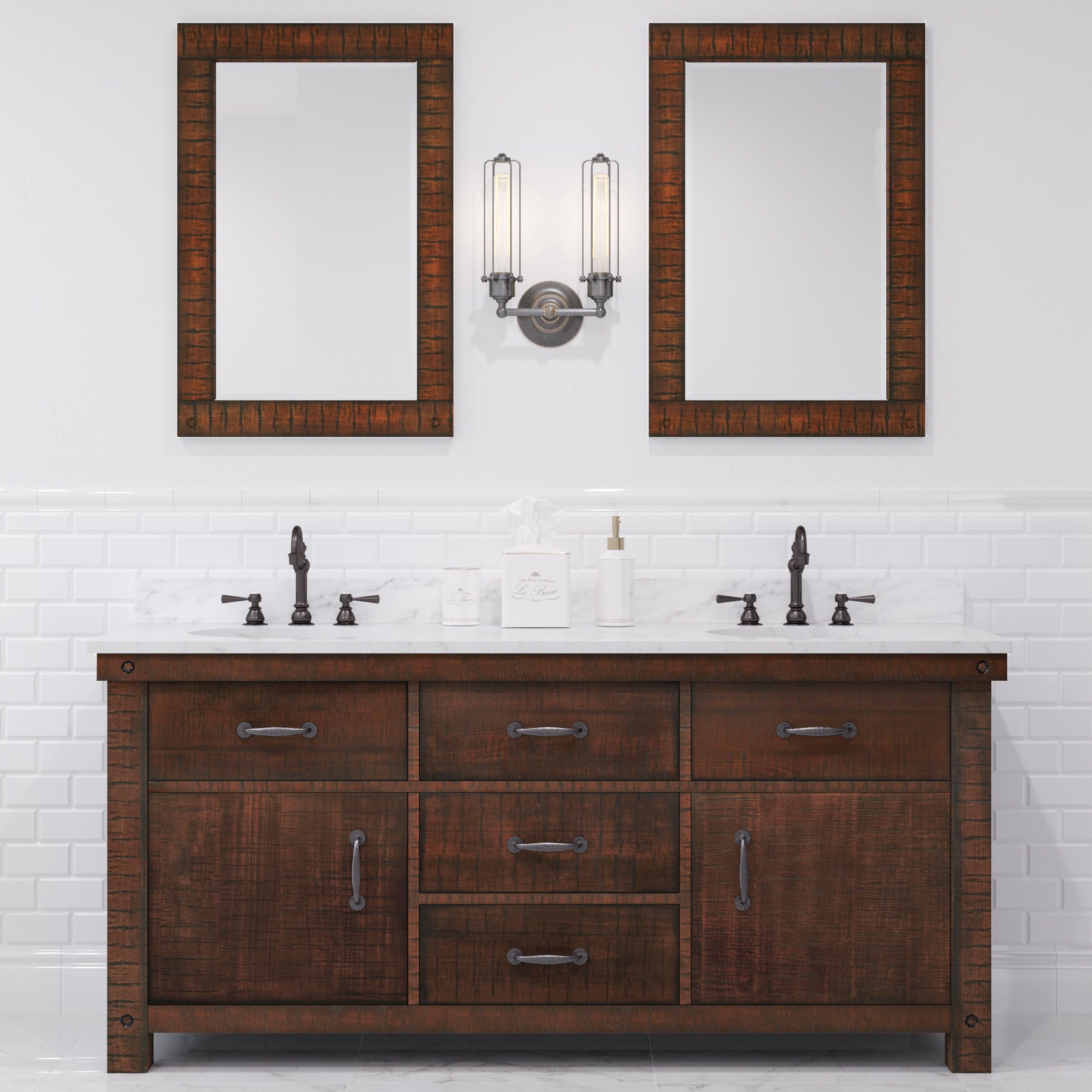 Kingston Luxe AB72CW03RS - 72 in. x 22 in. Bathroom Vanity Marble Top and White Basin, Rustic Sierra