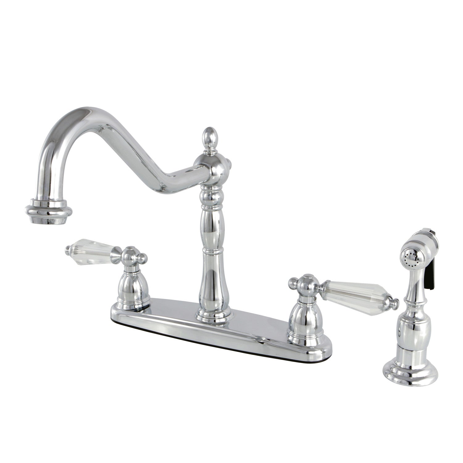 Kingston Heirloom KB1751WLLBS - Wilshire Robinet de cuisine à deux poignées 4 trous 8" avec pulvérisateur en laiton, chrome poli