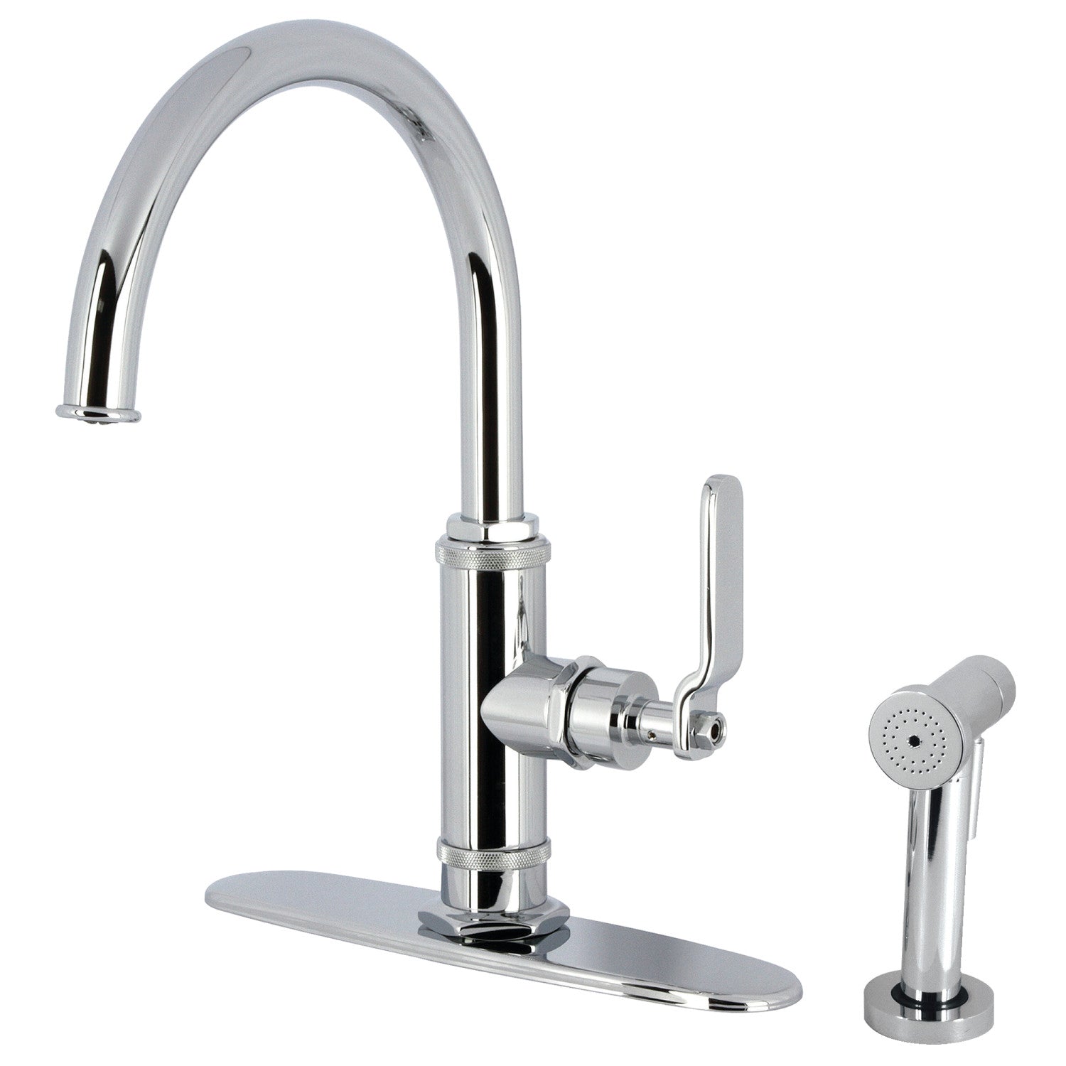 Kingston Sona KS2431KL - Robinet de cuisine à une poignée Whitaker 2 trous avec pulvérisateur latéral en laiton, chrome poli